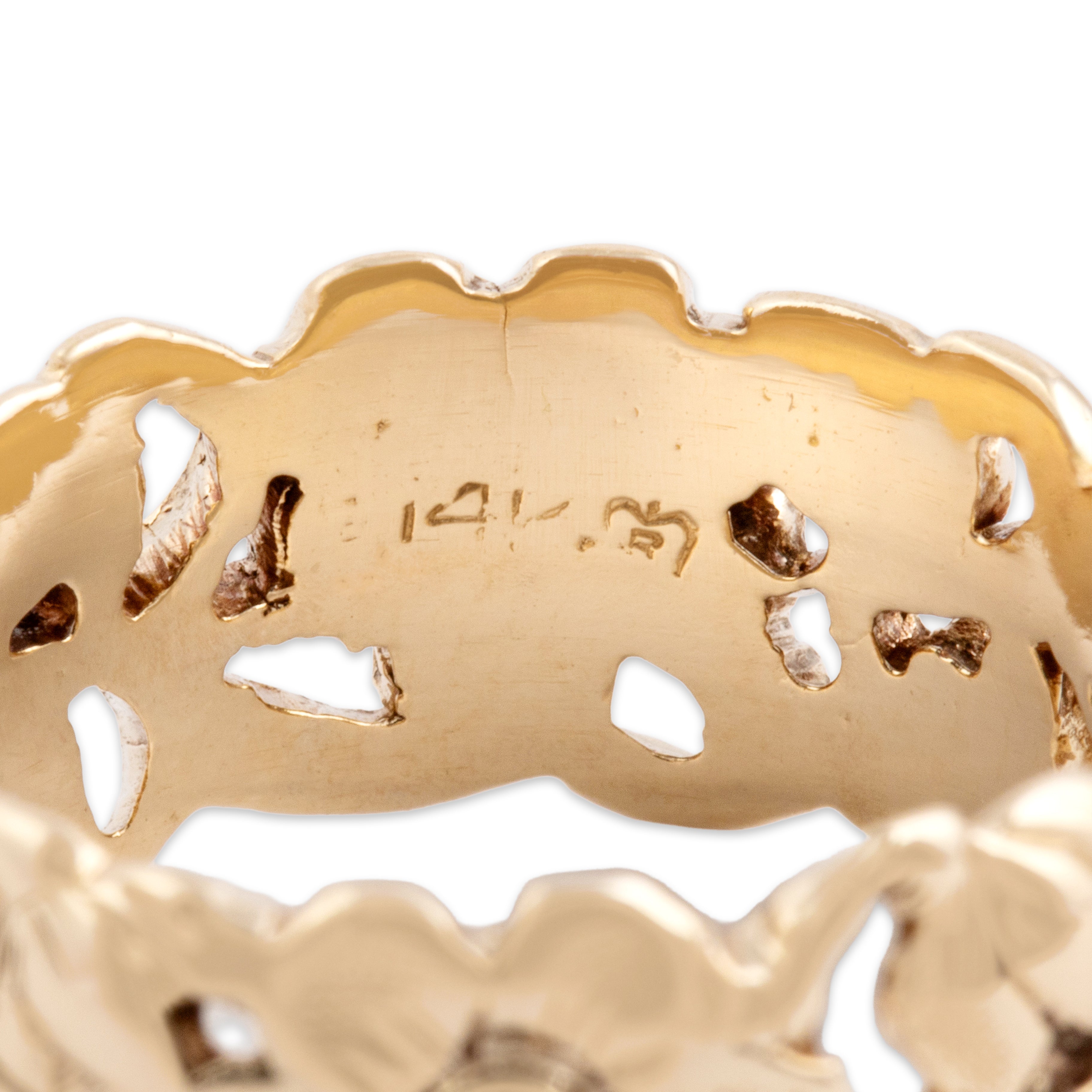 Vintage 14k Yellow Gold Carved Blooming Floral Eternity Band Ring - Hallmark view