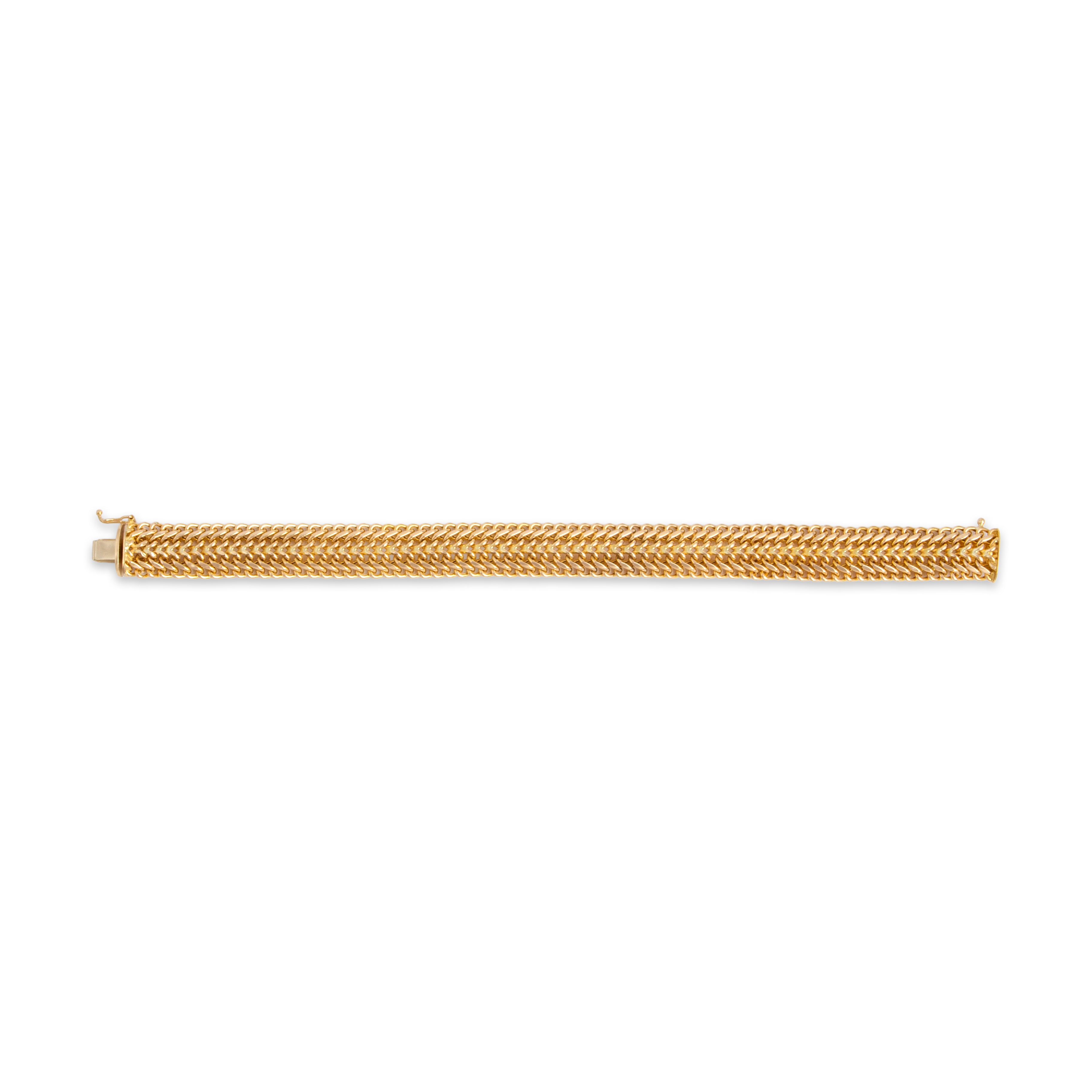 Vintage Italian 14k Yellow Gold Wide Woven Flat Link Bracelet - Overall view