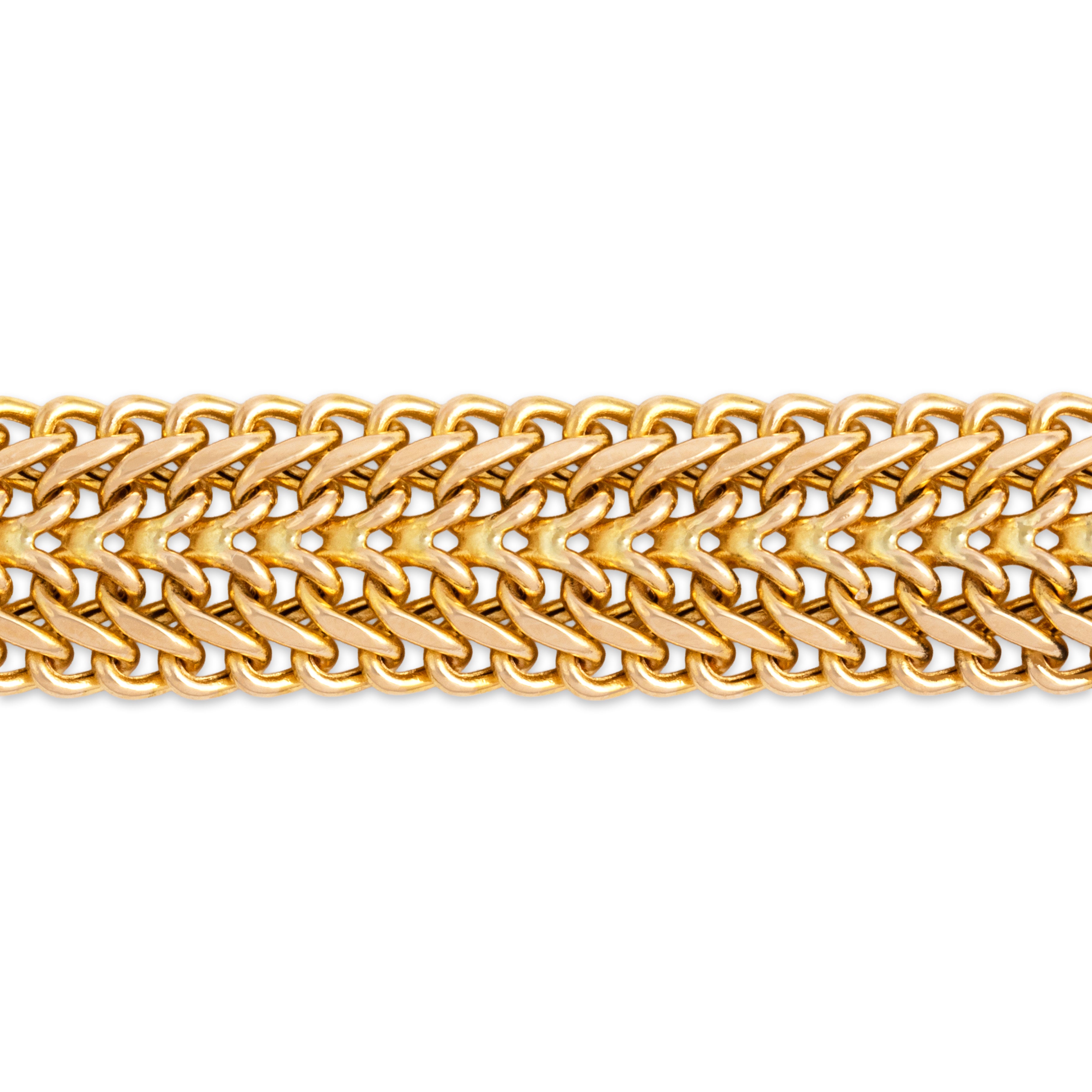 Vintage Italian 14k Yellow Gold Wide Woven Flat Link Bracelet - Close-up view