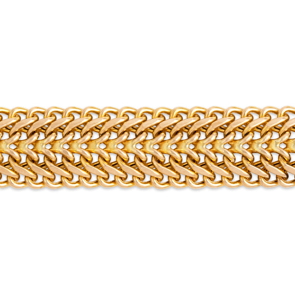 Vintage Italian 14k Yellow Gold Wide Woven Flat Link Bracelet - Close-up view