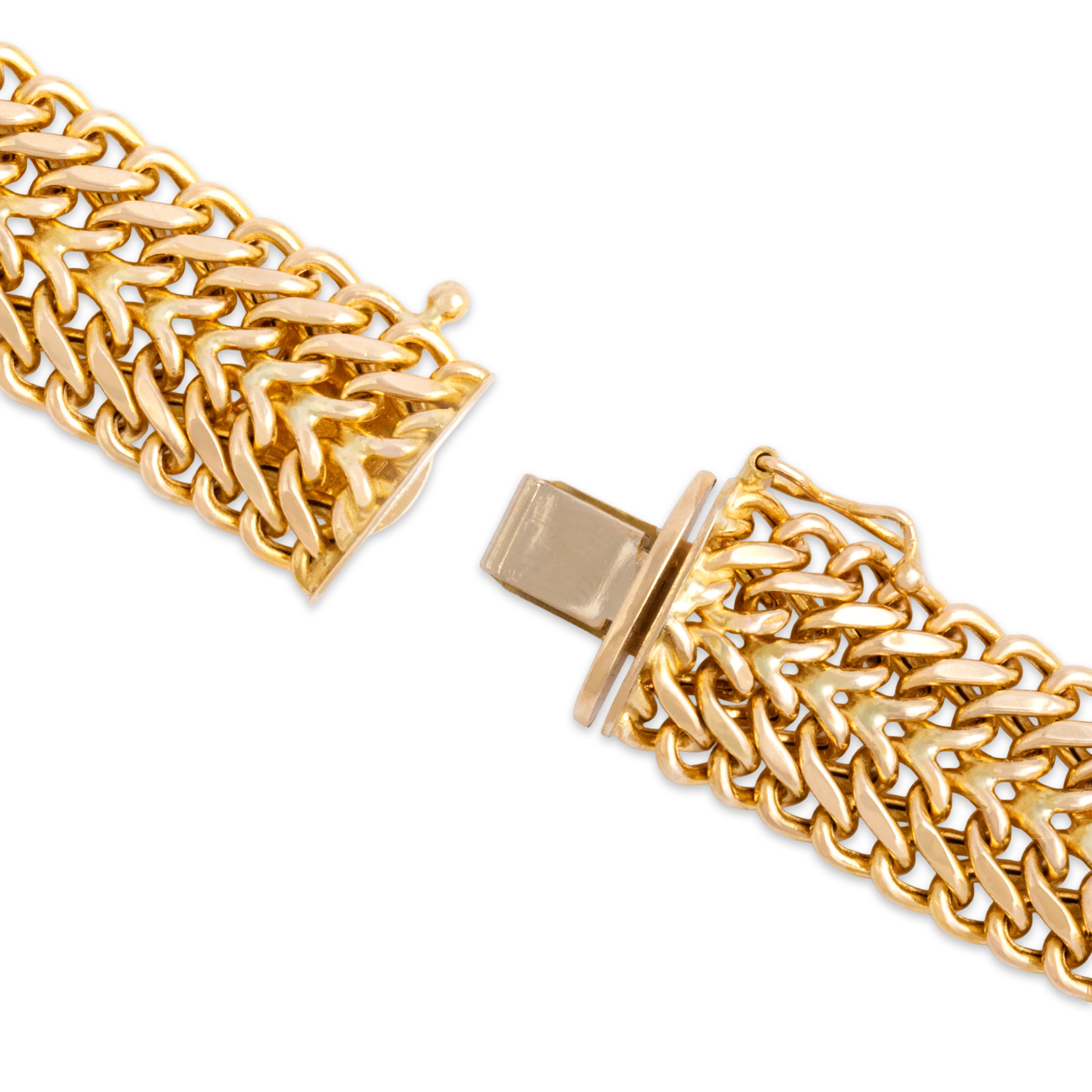 Vintage Italian 14k Yellow Gold Wide Woven Flat Link Bracelet - clasp view