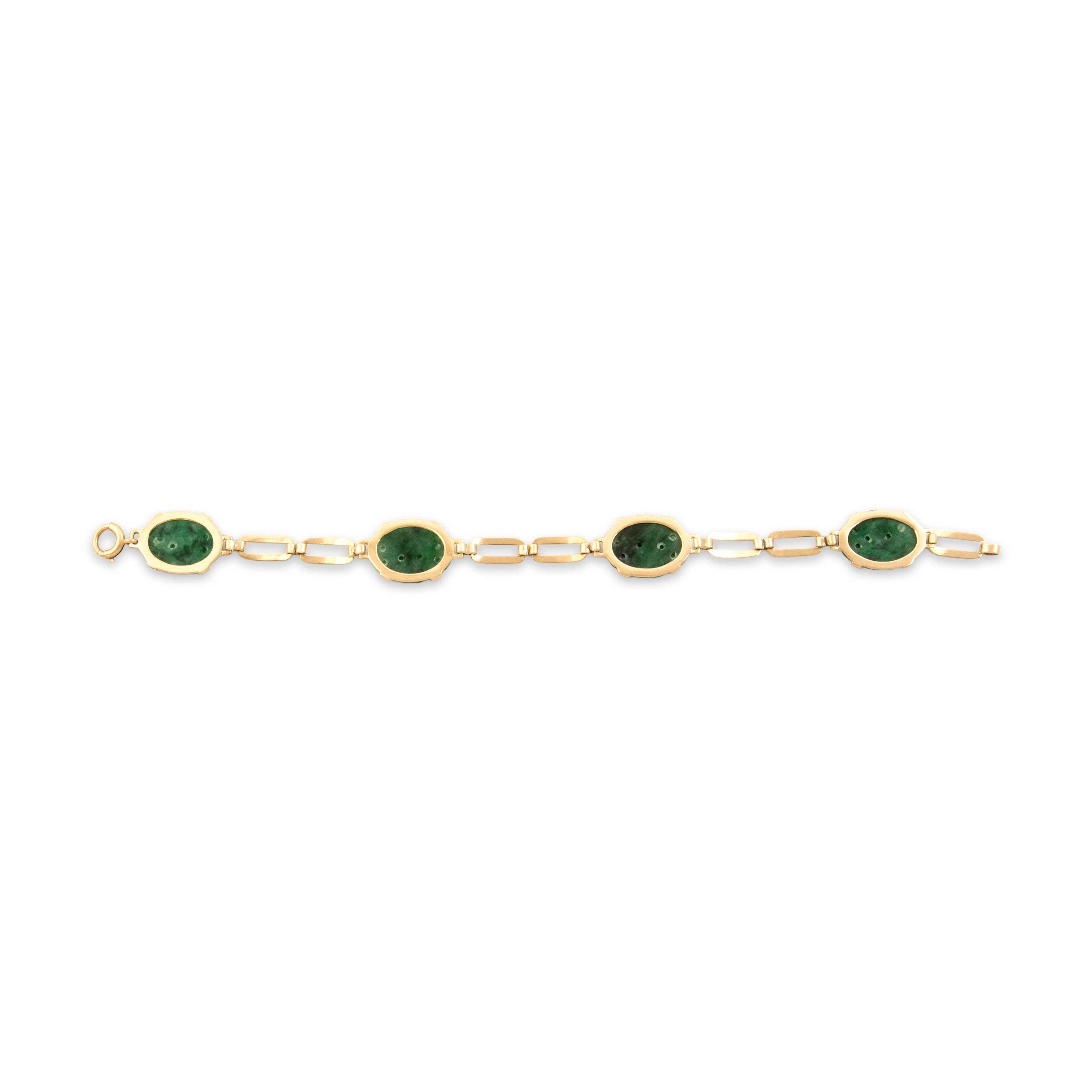 Vintage 14k Yellow Gold Jade Carved Floral Garden Link Bracelet - Back view