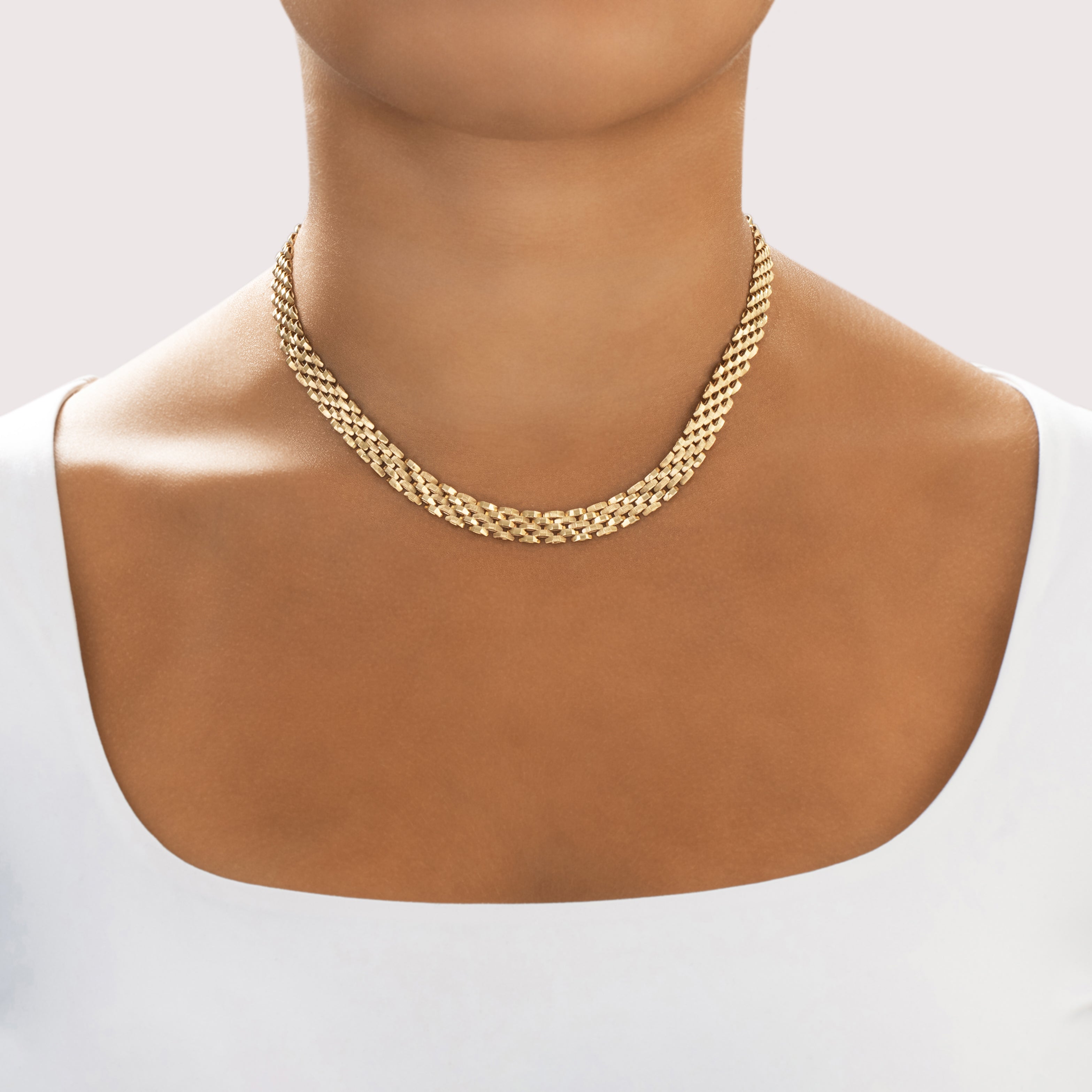 Vintage Italian Substantial 14k Yellow Gold Multi-Textured Panther Link Necklace 17