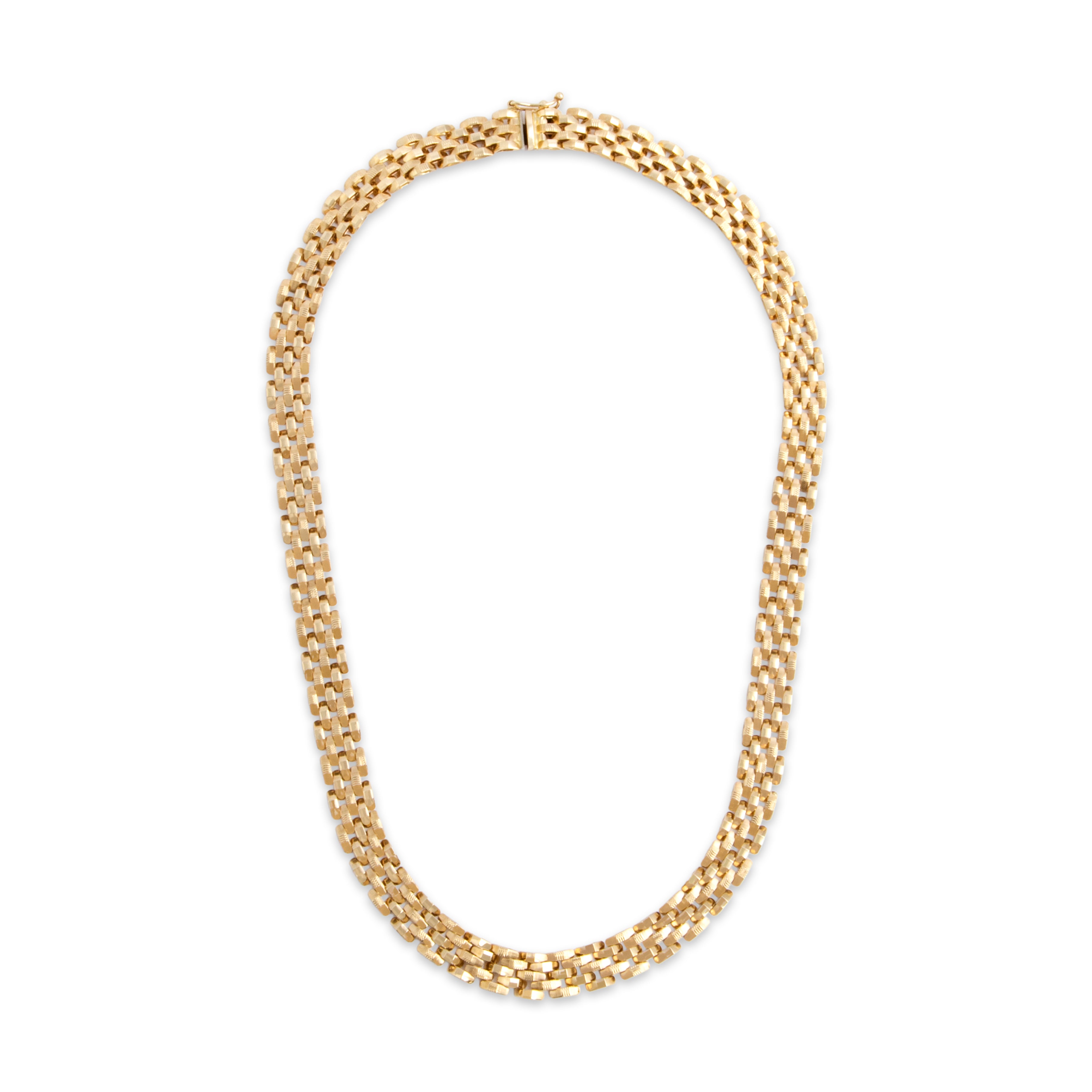 Vintage Italian Substantial 14k Yellow Gold Multi-Textured Panther Link Necklace 17