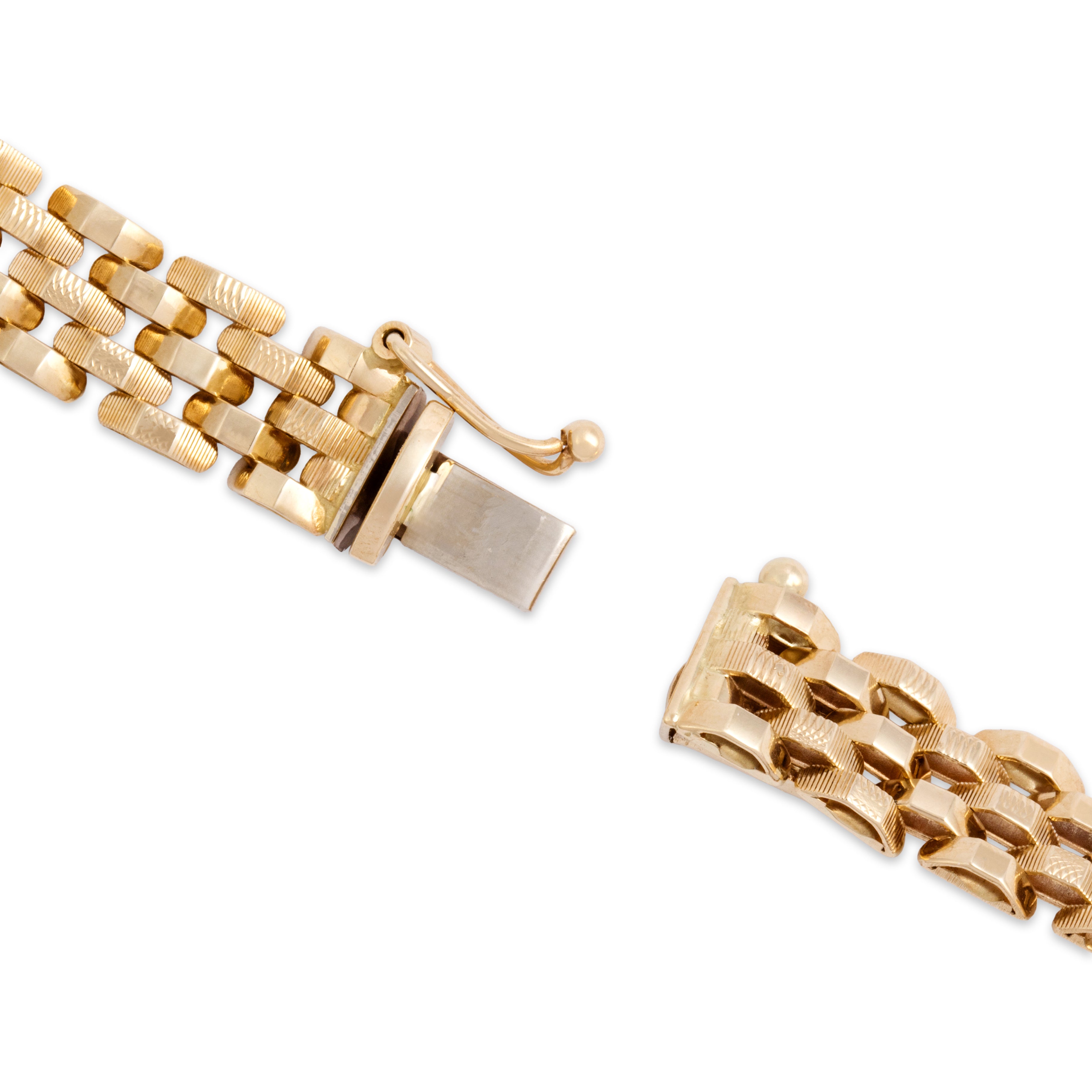 Vintage Italian Substantial 14k Yellow Gold Multi-Textured Panther Link Necklace 17