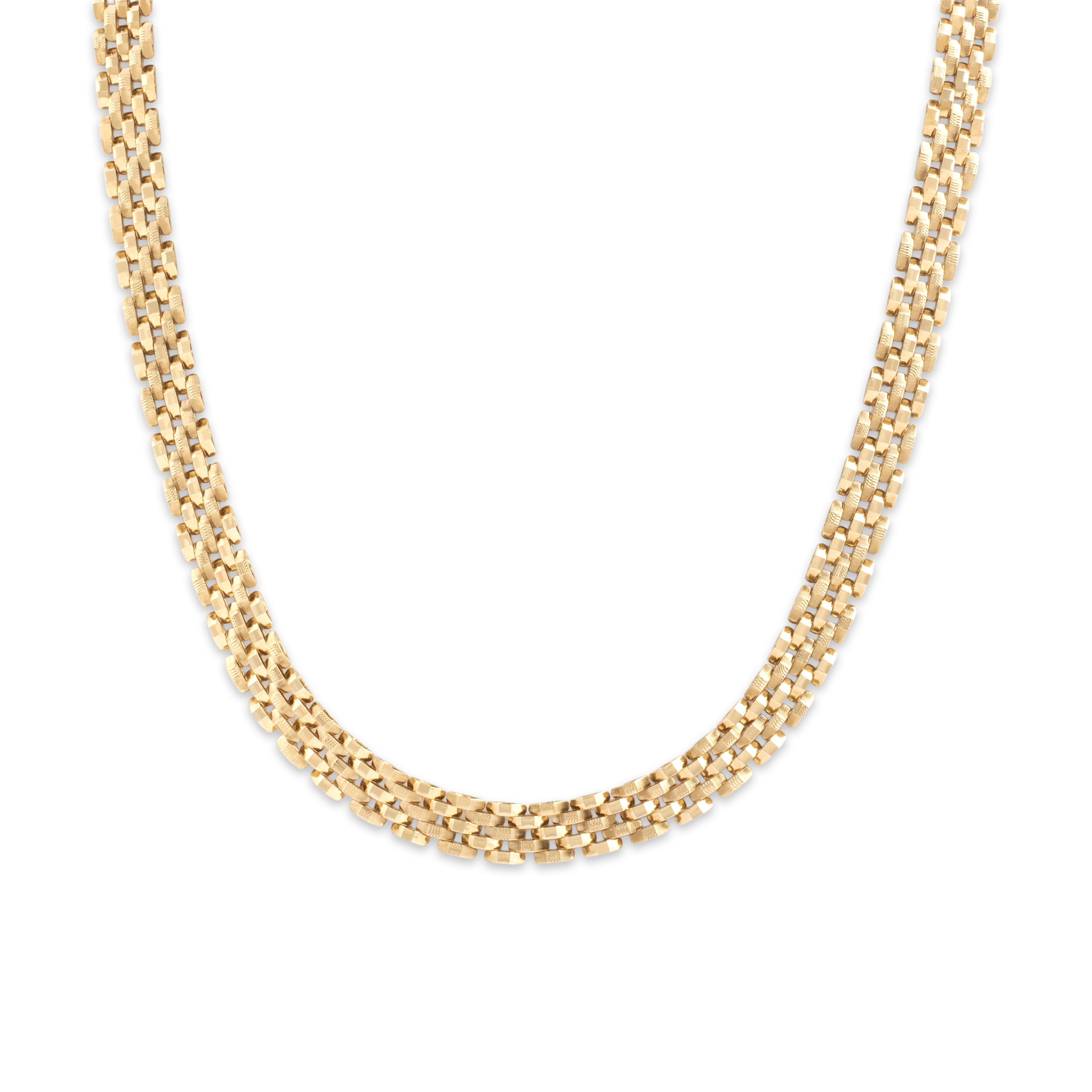Vintage Italian Substantial 14k Yellow Gold Multi-Textured Panther Link Necklace - Close-up view