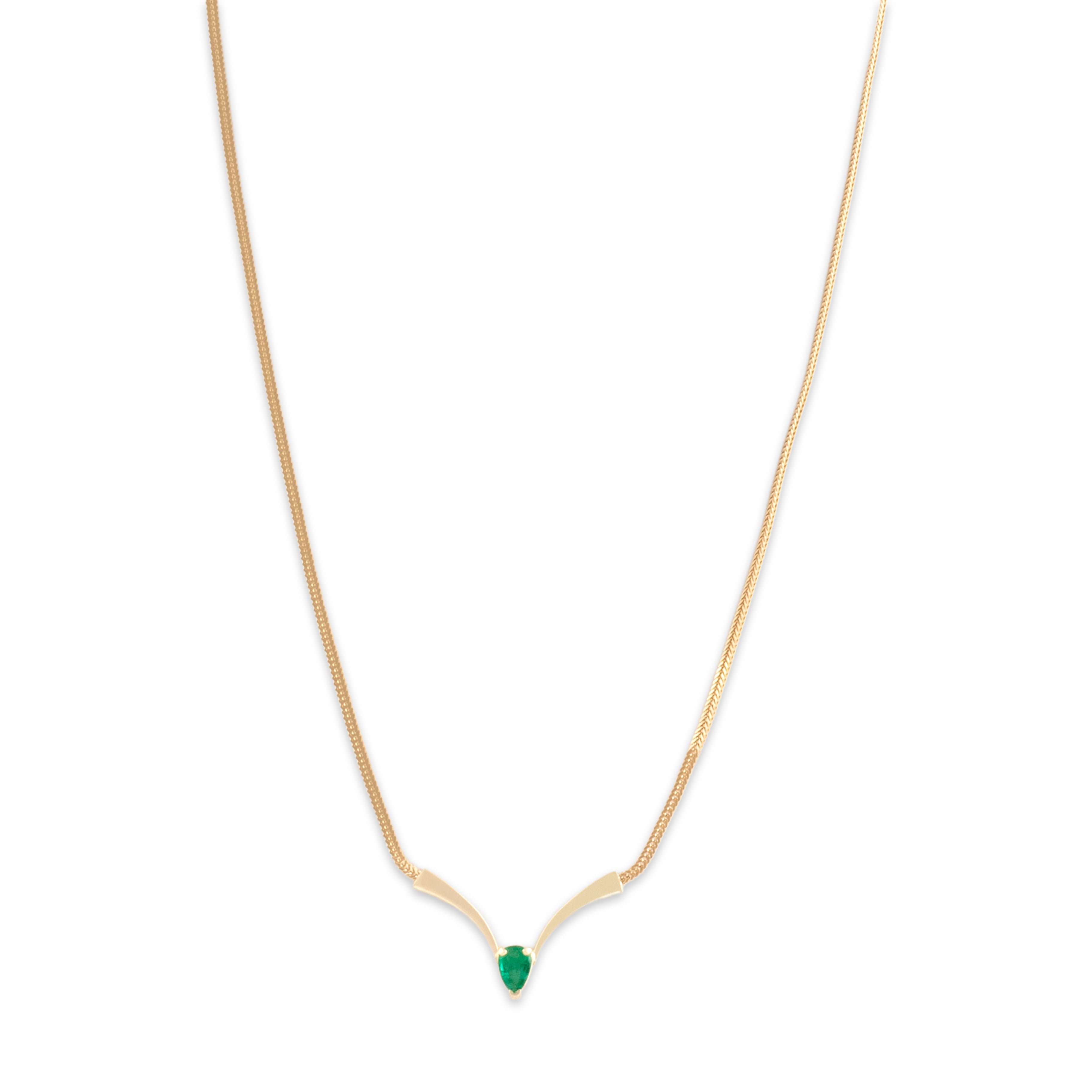 Vintage 14k Yellow Gold Emerald Elegant Chevron Flat Link Necklace - detail view #2