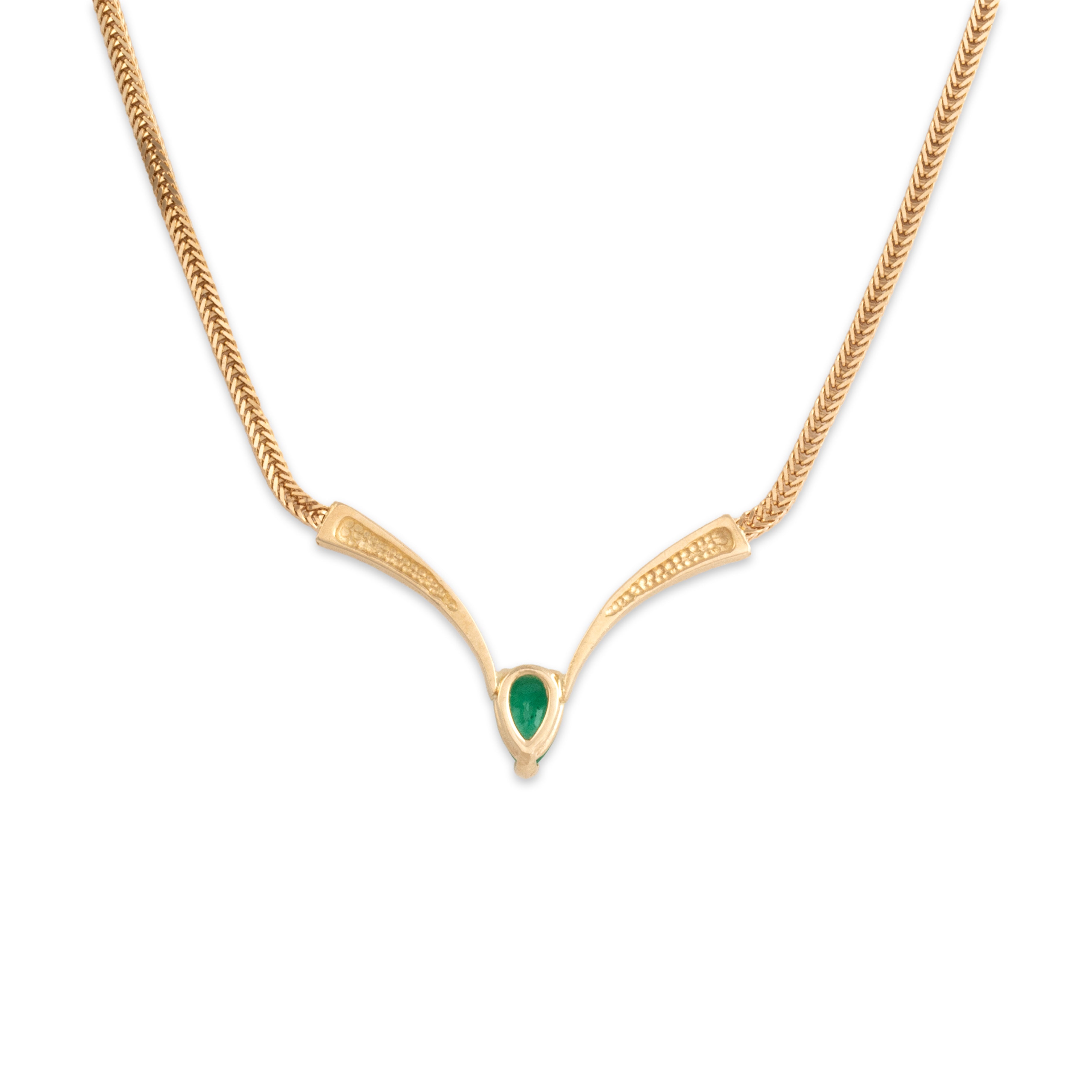 Vintage 14k Yellow Gold Emerald Elegant Chevron Flat Link Necklace - Back view