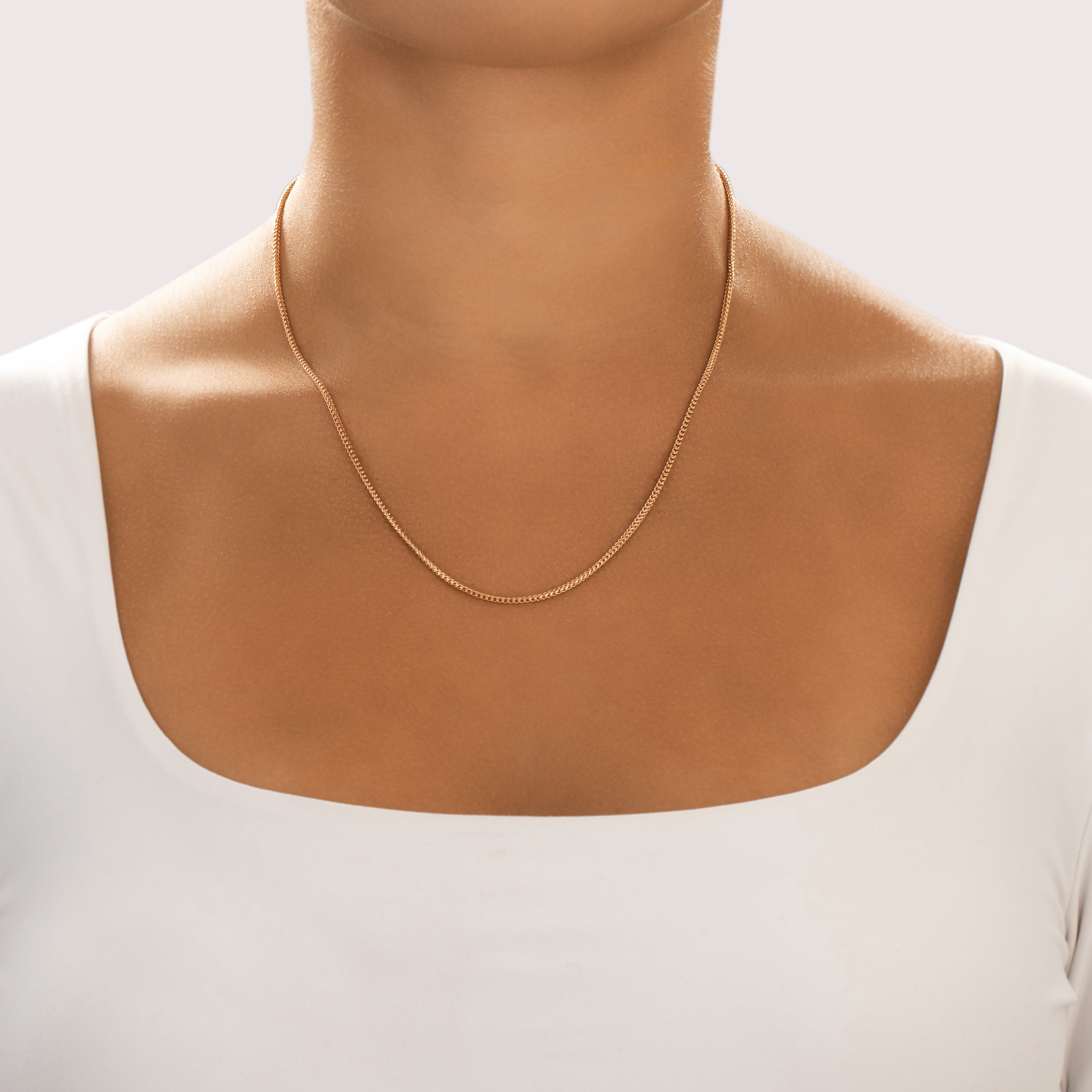 Vintage Italian 14k Rose Gold 1.7mm Stunning Dimensional Chevron Link Chain - On model view