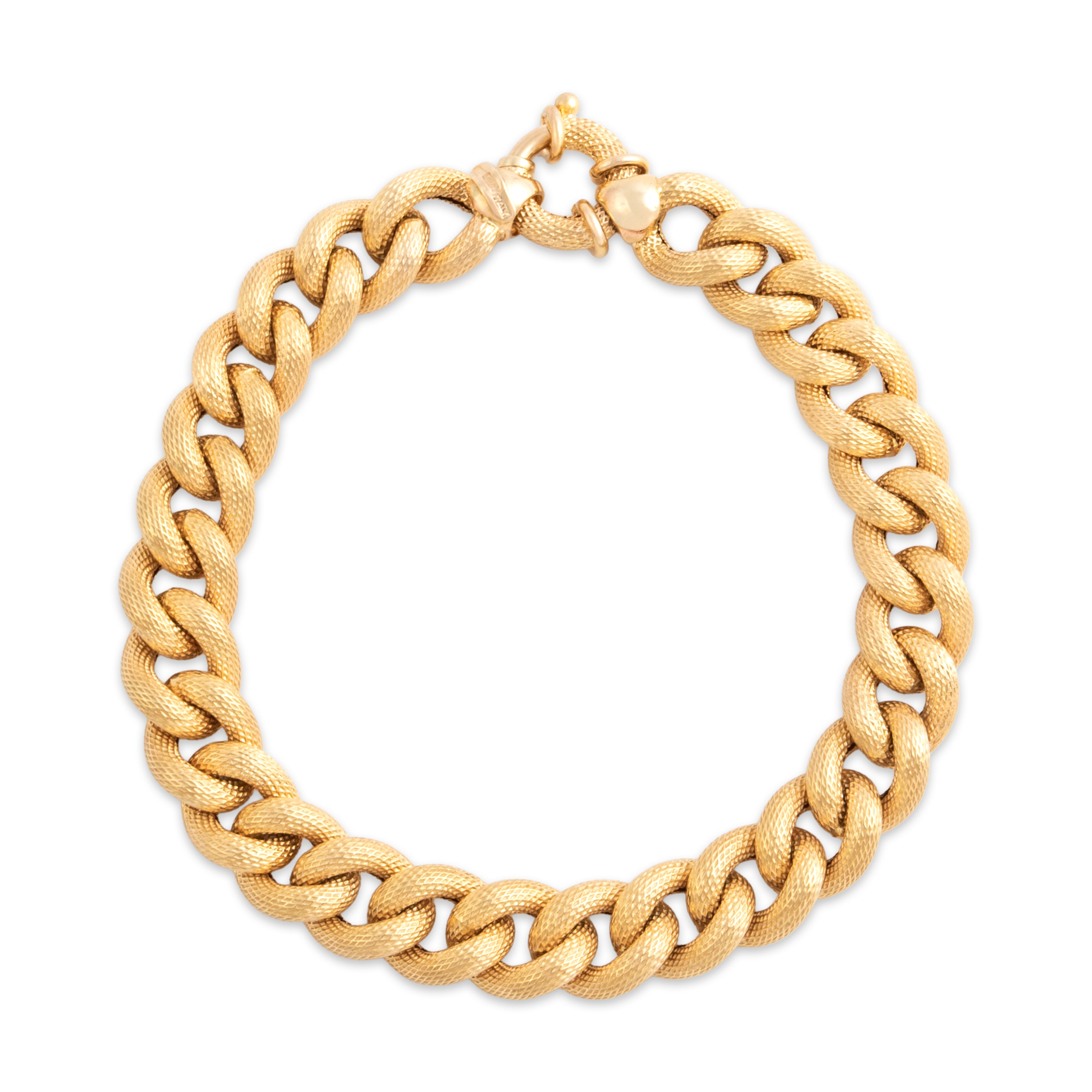 Vintage Italian 14k Yellow Gold Chunky Textured Curb Link Bracelet - Close-up view