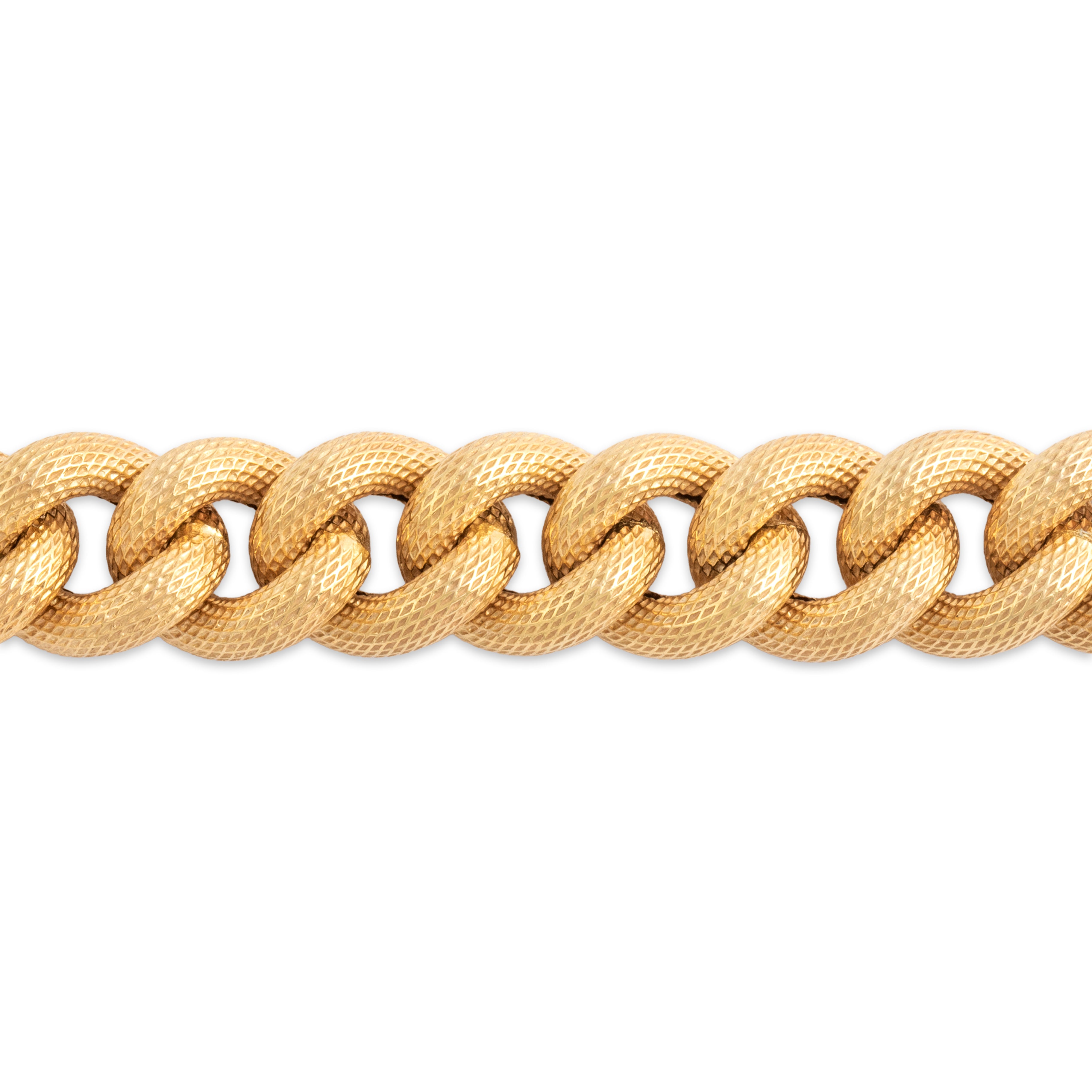 Vintage Italian 14k Yellow Gold Chunky Textured Curb Link Bracelet - detail view #1