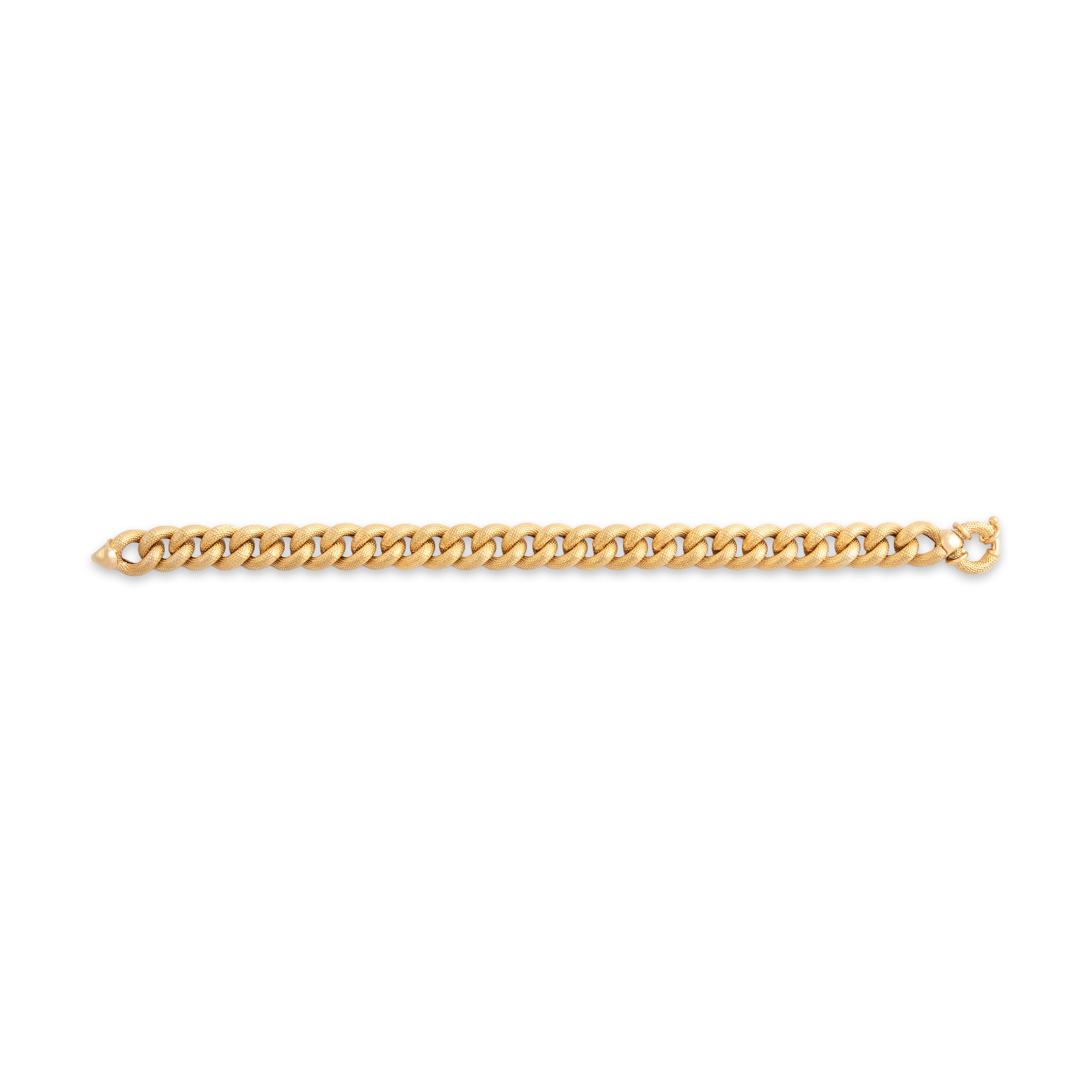 Vintage Italian 14k Yellow Gold Chunky Textured Curb Link Bracelet - Overall view