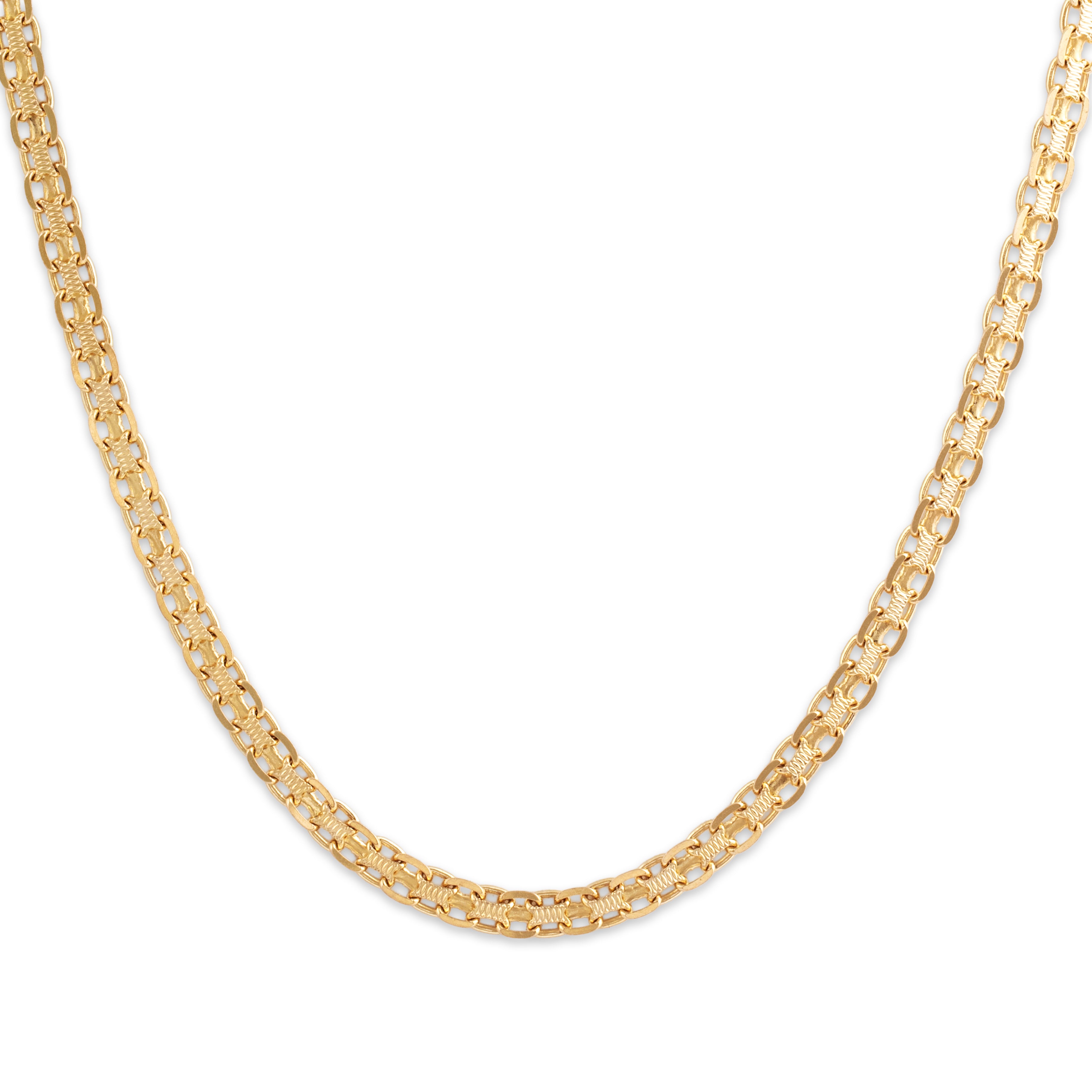 Vintage Italian 14k Yellow Gold Interlocking Textured Flat Link Necklace - Close-up view
