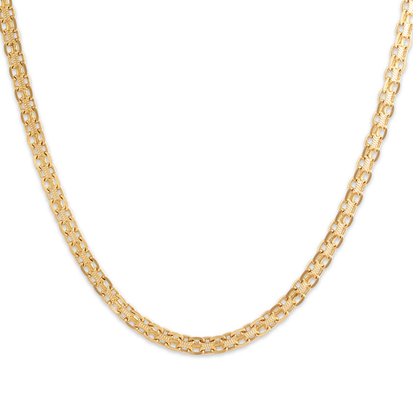 Vintage Italian 14k Yellow Gold Interlocking Textured Flat Link Necklace 18