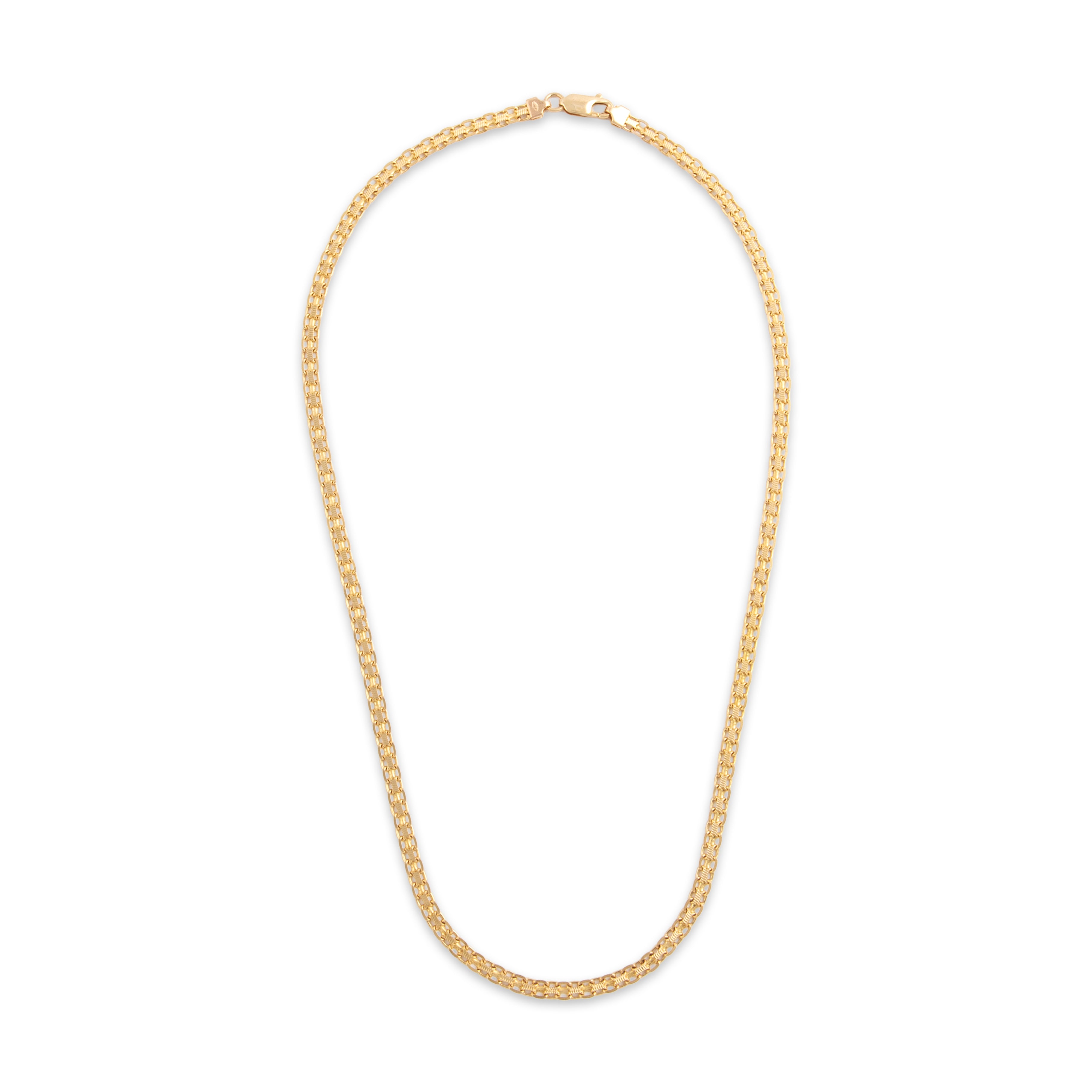 Vintage Italian 14k Yellow Gold Interlocking Textured Flat Link Necklace - Overall view