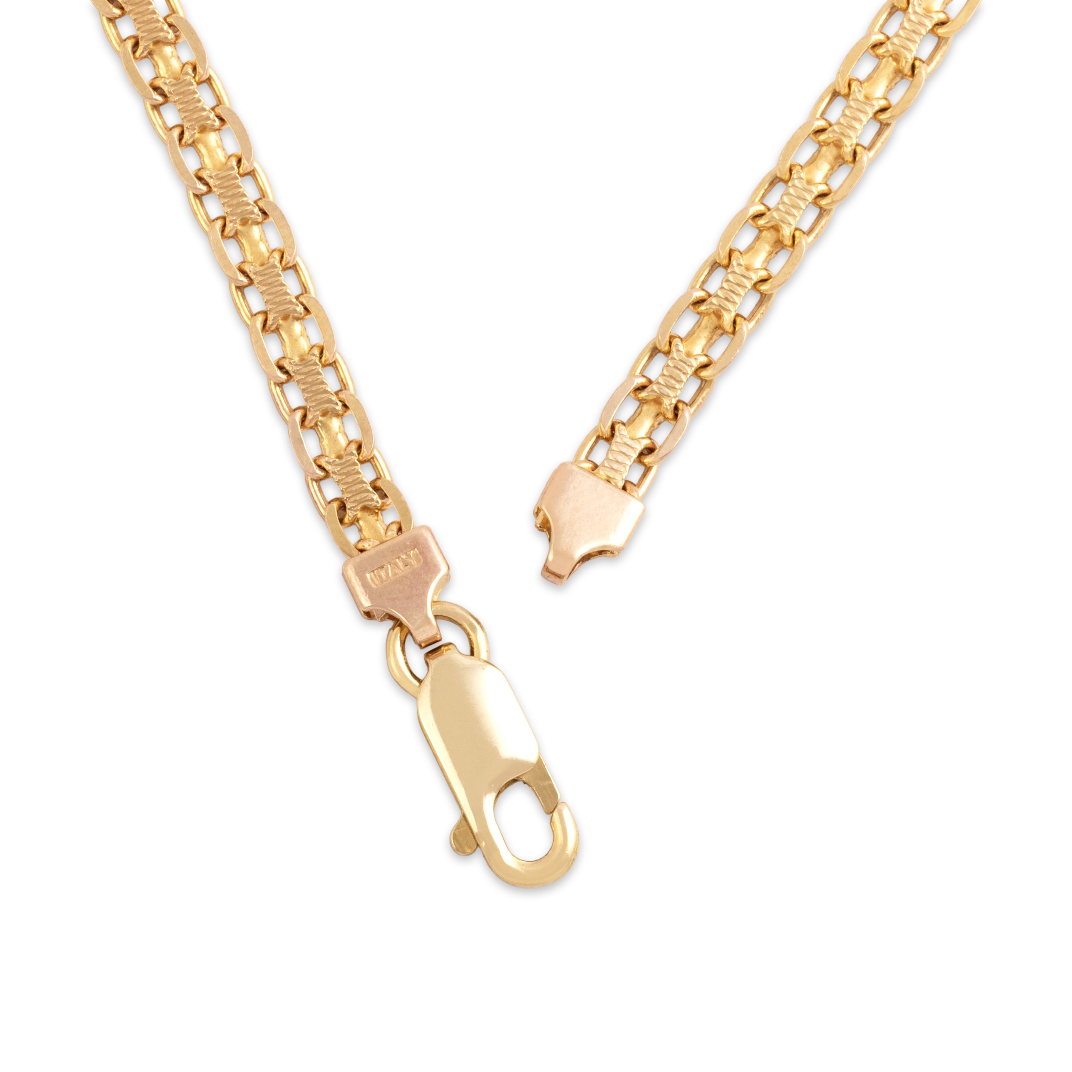 Vintage Italian 14k Yellow Gold Interlocking Textured Flat Link Necklace 18