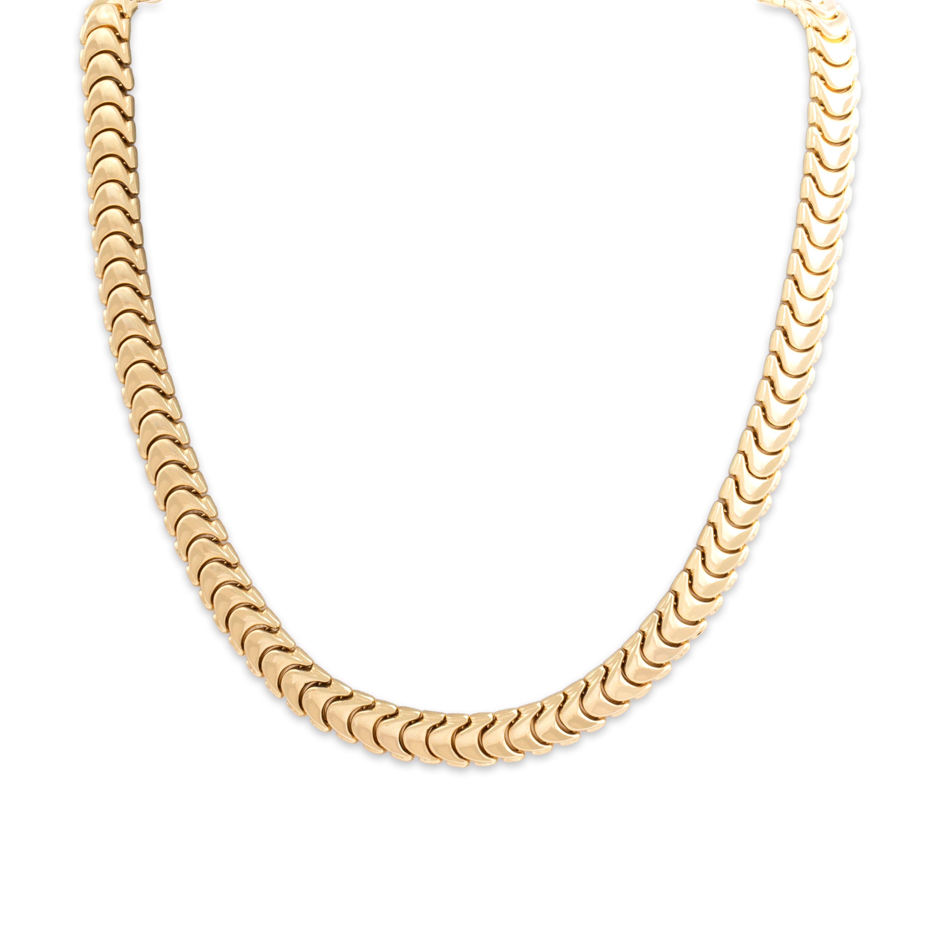 Vintage 14k Yellow Gold Bold Flat Curved Link Necklace - detail view #1