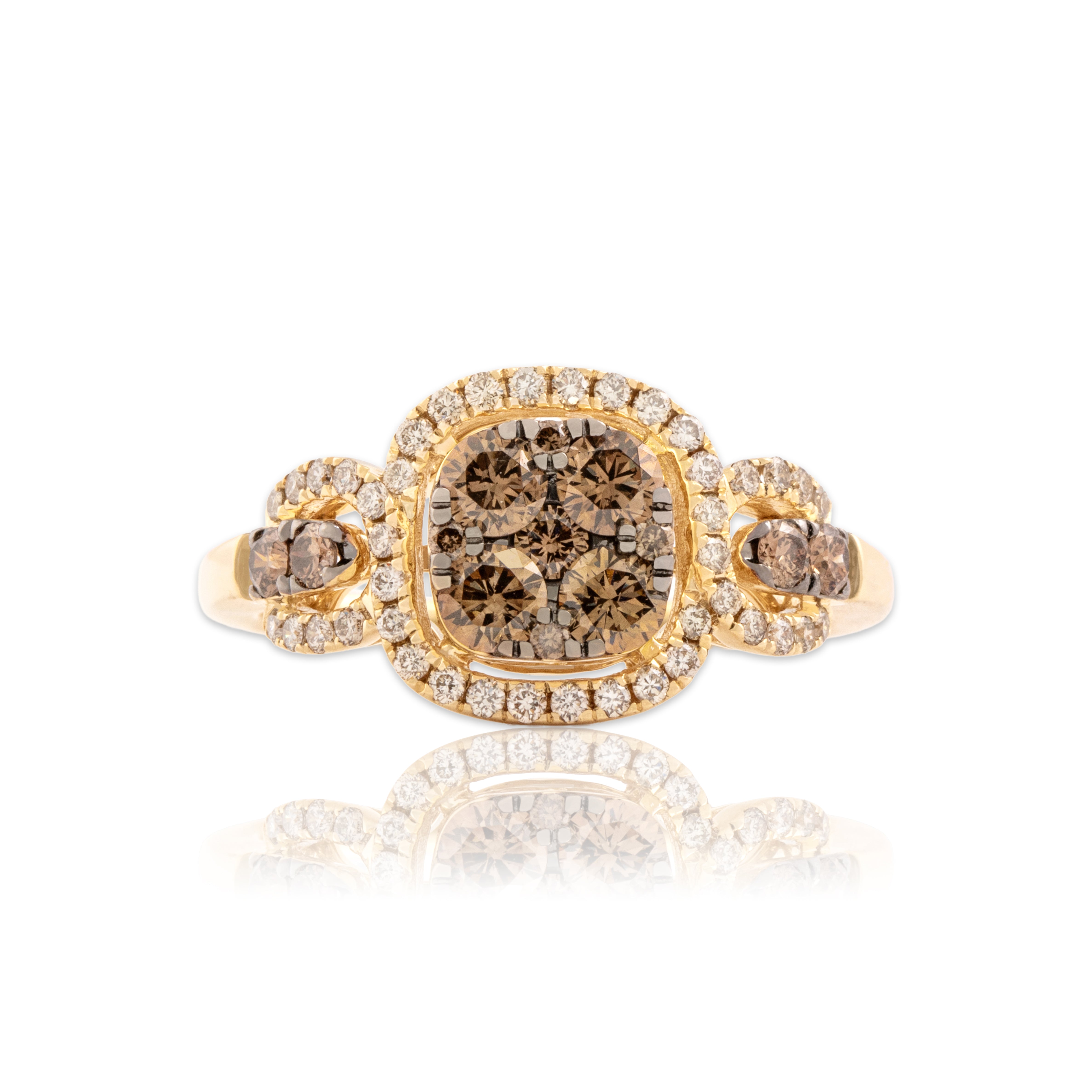 Estate 14k Yellow Gold .72cttw Chocolate & White Diamond Cushion Halo Ring 8.25