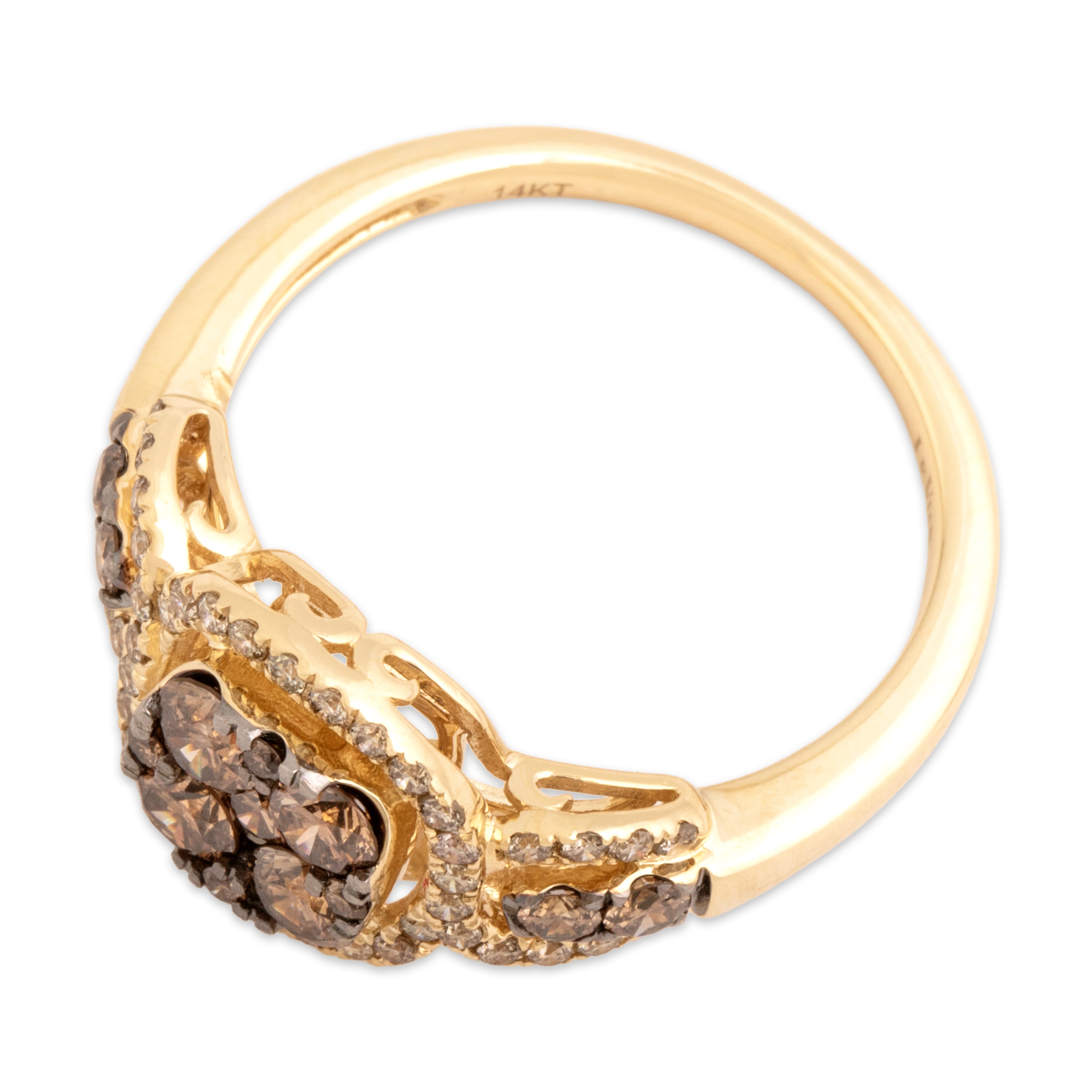 Estate 14k Yellow Gold .72cttw Chocolate Diamond White Diamond Sparkling Cushion Halo Ring - Overall view
