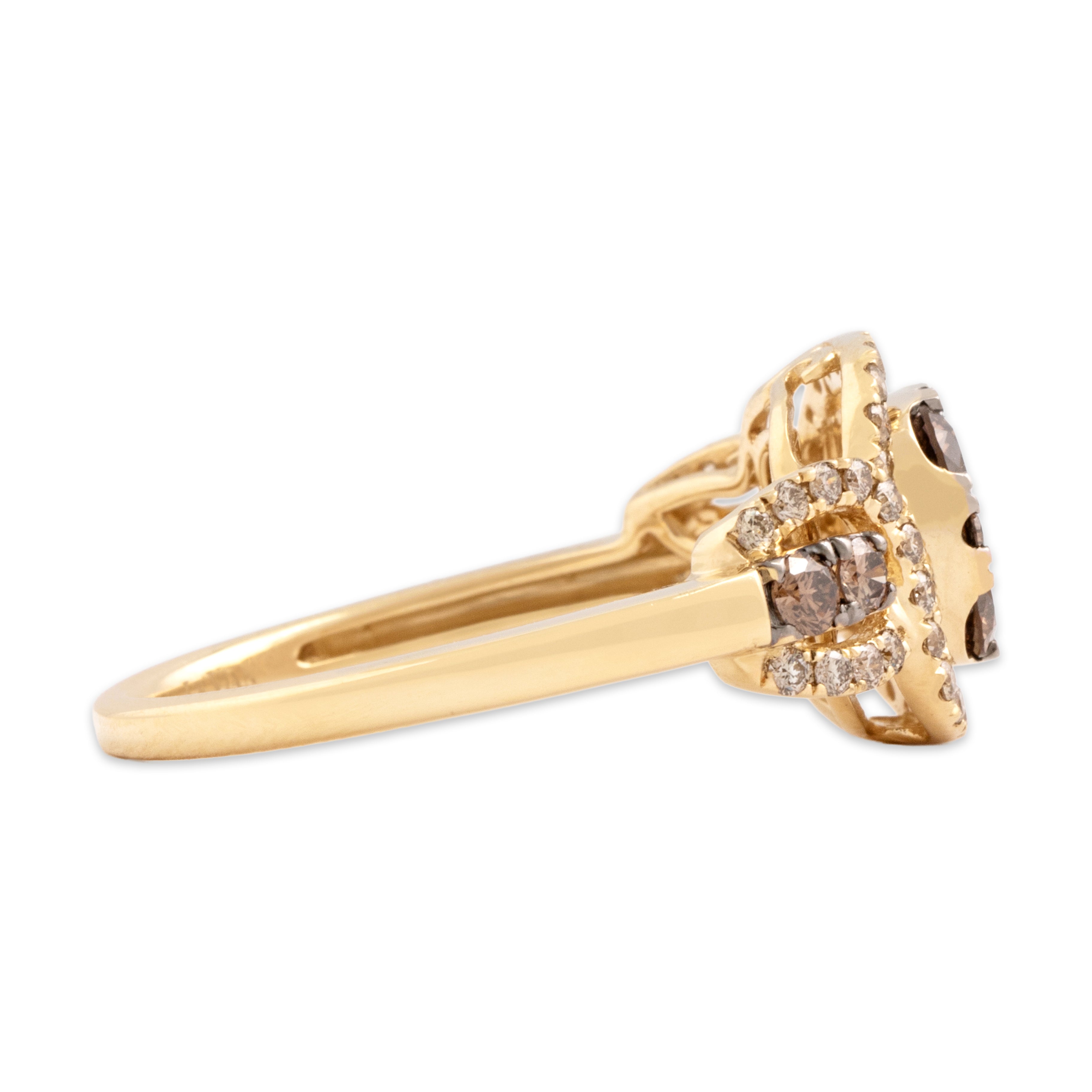Estate 14k Yellow Gold .72cttw Chocolate Diamond White Diamond Sparkling Cushion Halo Ring - Side view