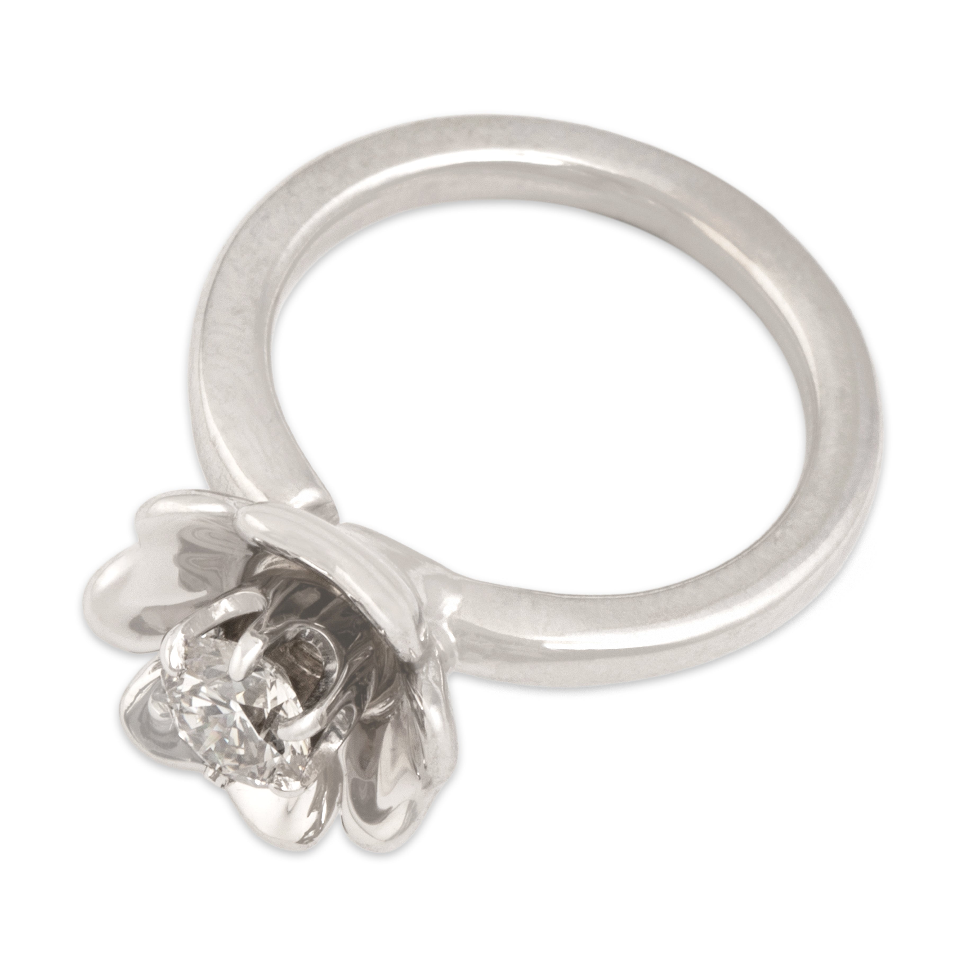 Vintage 14k White Gold Diamond Lucky Clover Solitaire Ring - Overall view