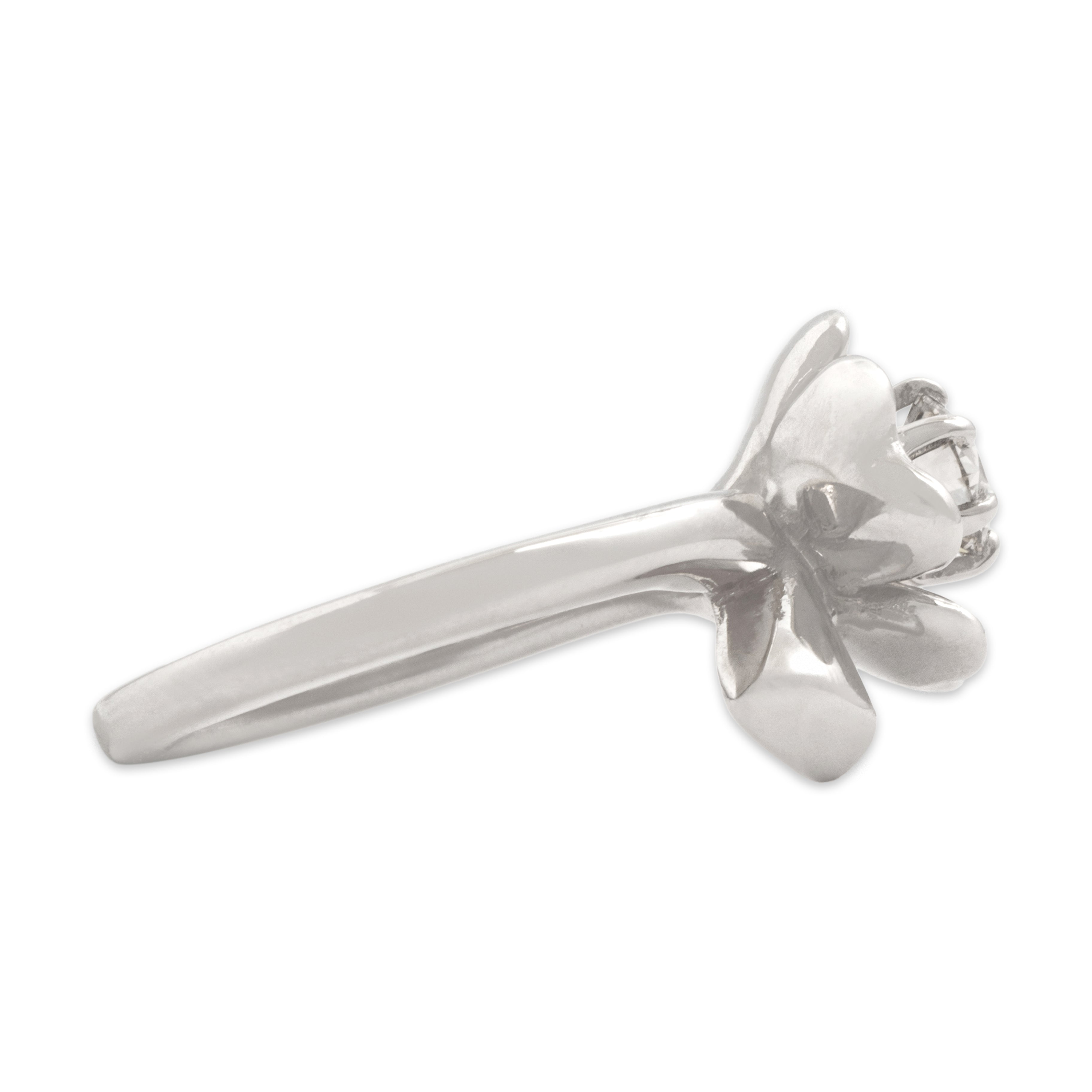 Vintage 14k White Gold Diamond Lucky Clover Solitaire Ring - Side view