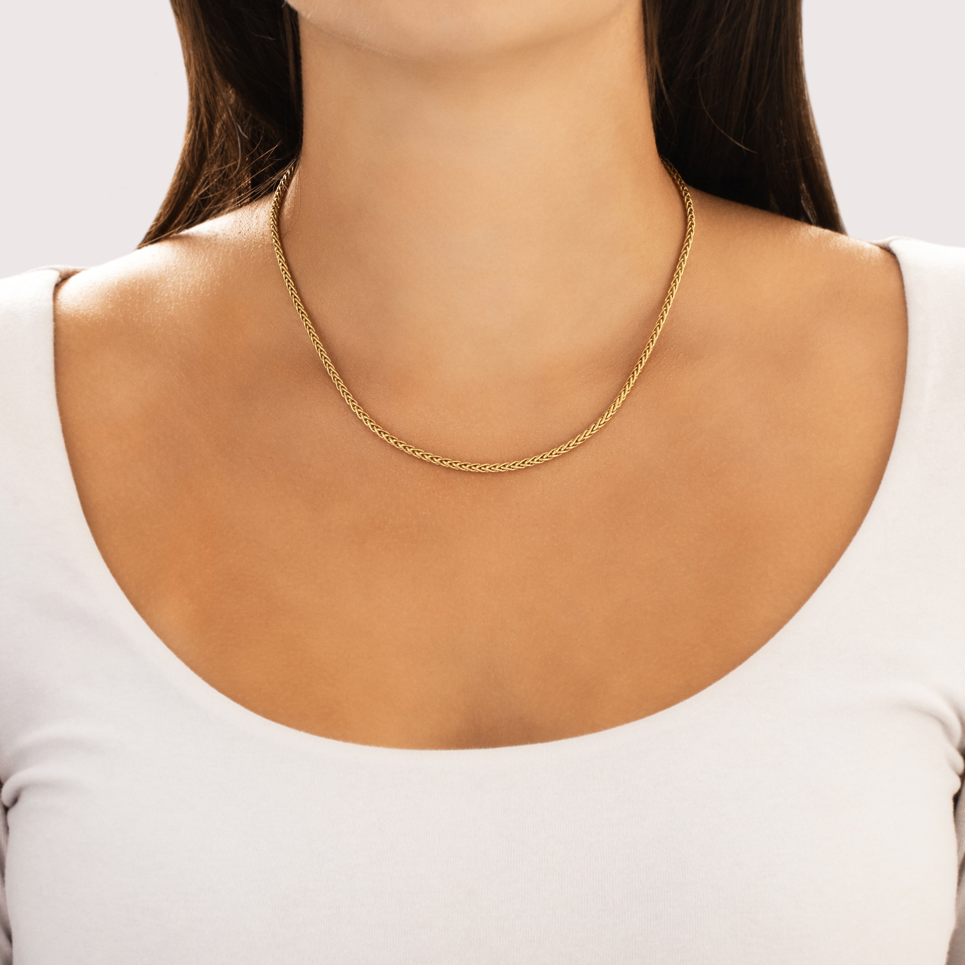Vintage 18k Yellow Gold 2.4mm Sleek Foxtail Chain - On model view