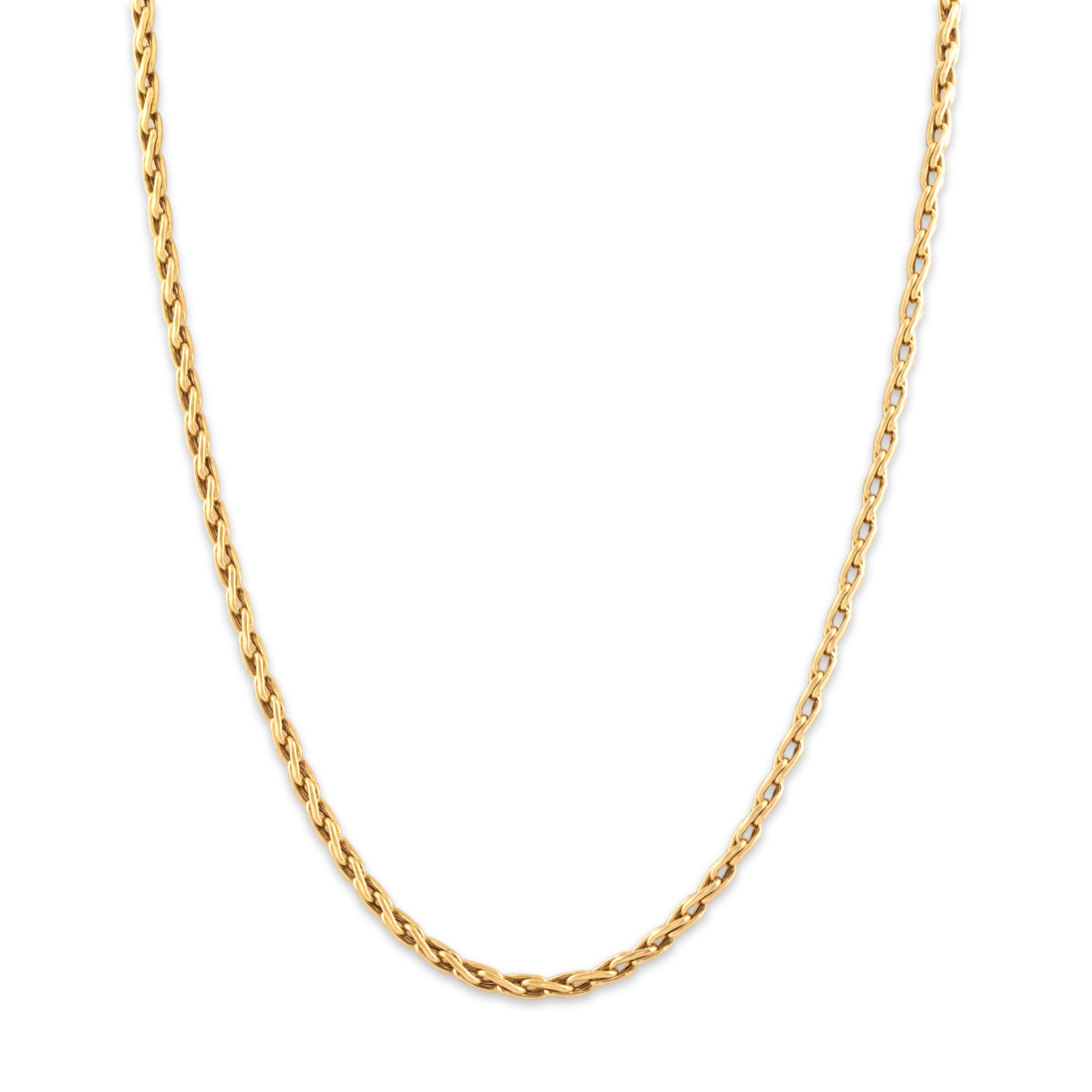 Vintage Italian 18k Yellow Gold 3mm Gleaming Chunky Wheat Chain - Close-up view