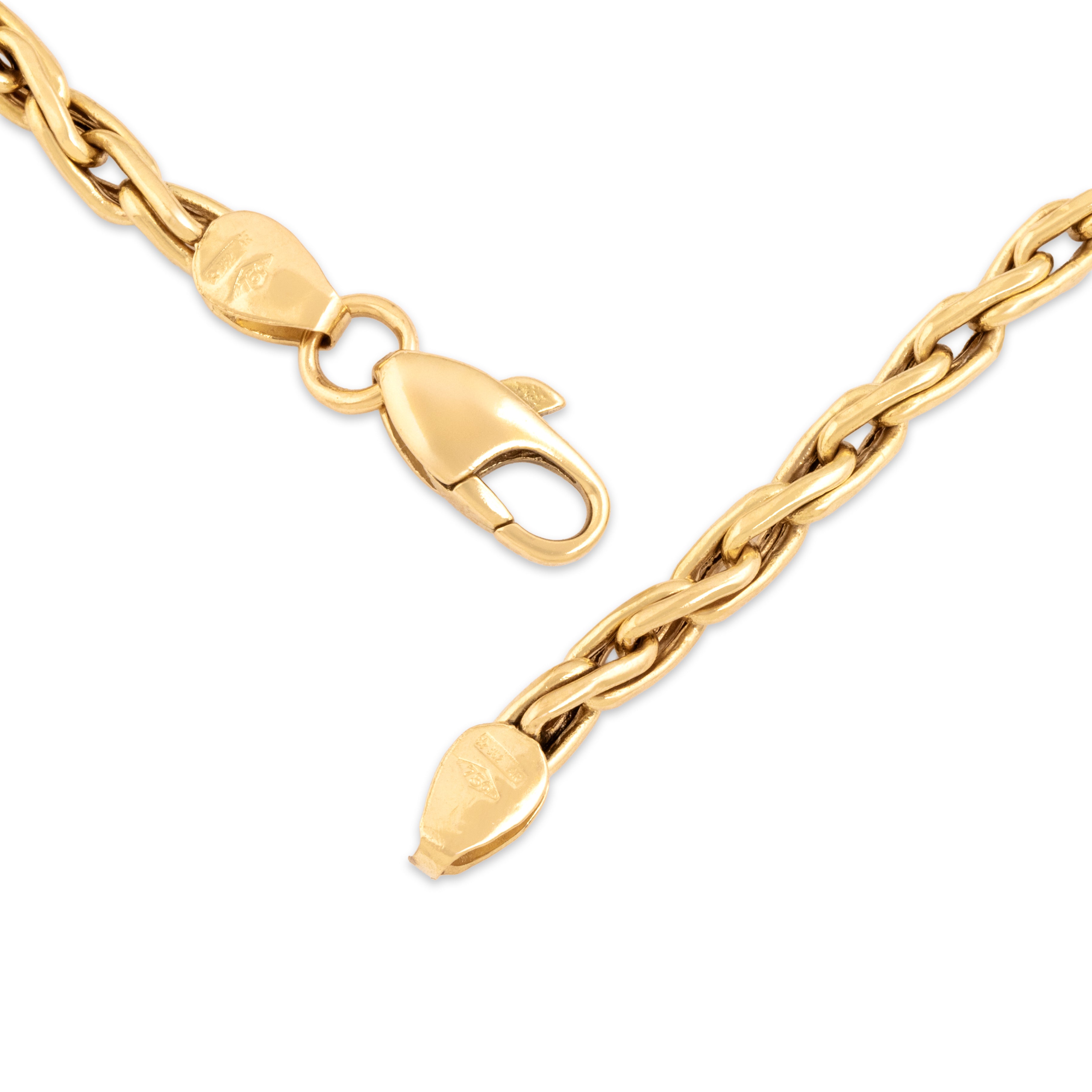 Vintage Italian 18k Yellow Gold 3mm Gleaming Chunky Wheat Chain - clasp view