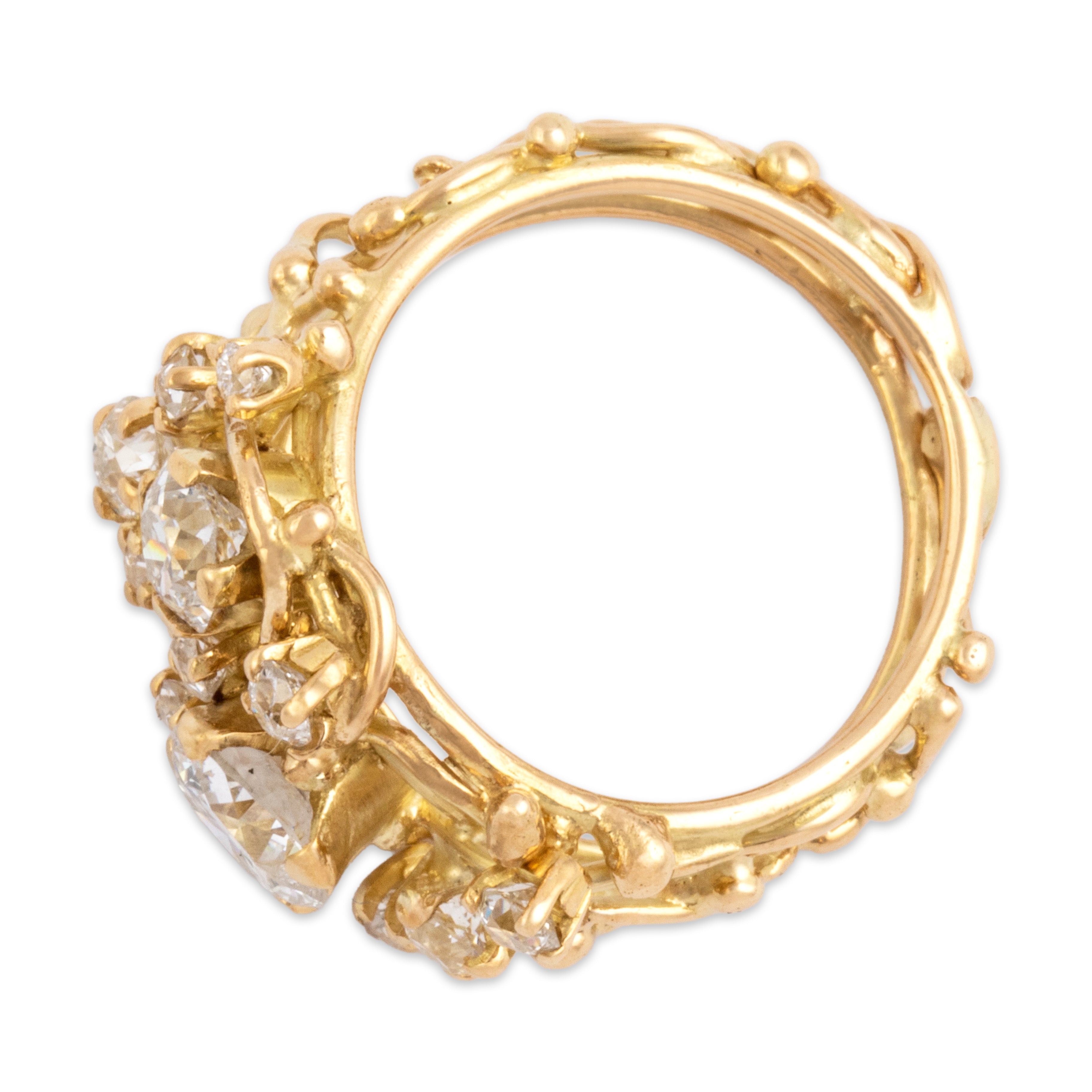 Vintage 18k Yellow Gold 2.06cttw Old Mine Cut Diamond Brutalist Briar Patch Ring - Overall view