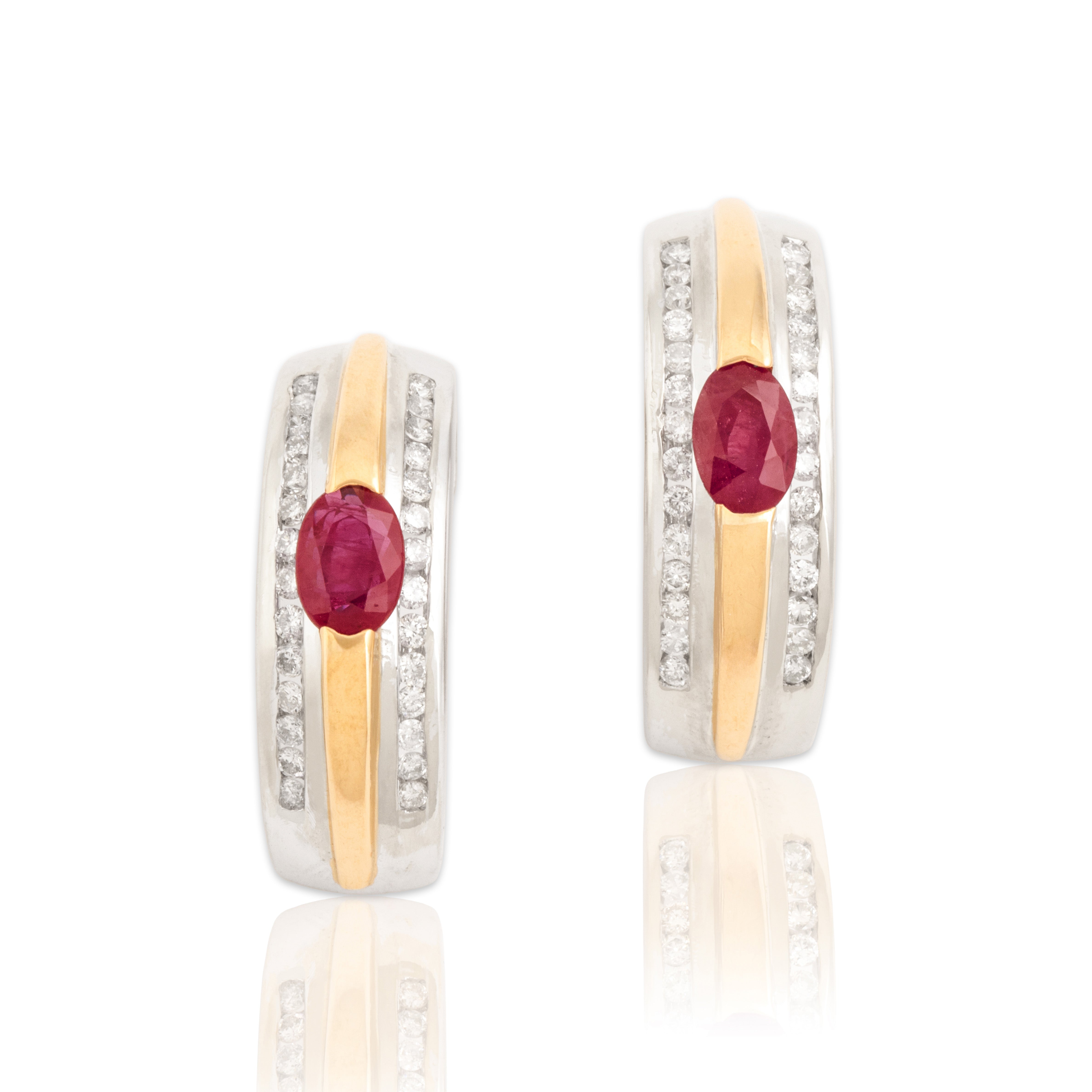 Estate 14k White & Yellow Gold .83cttw Ruby Diamond Chunky Two-Toned Earrings
