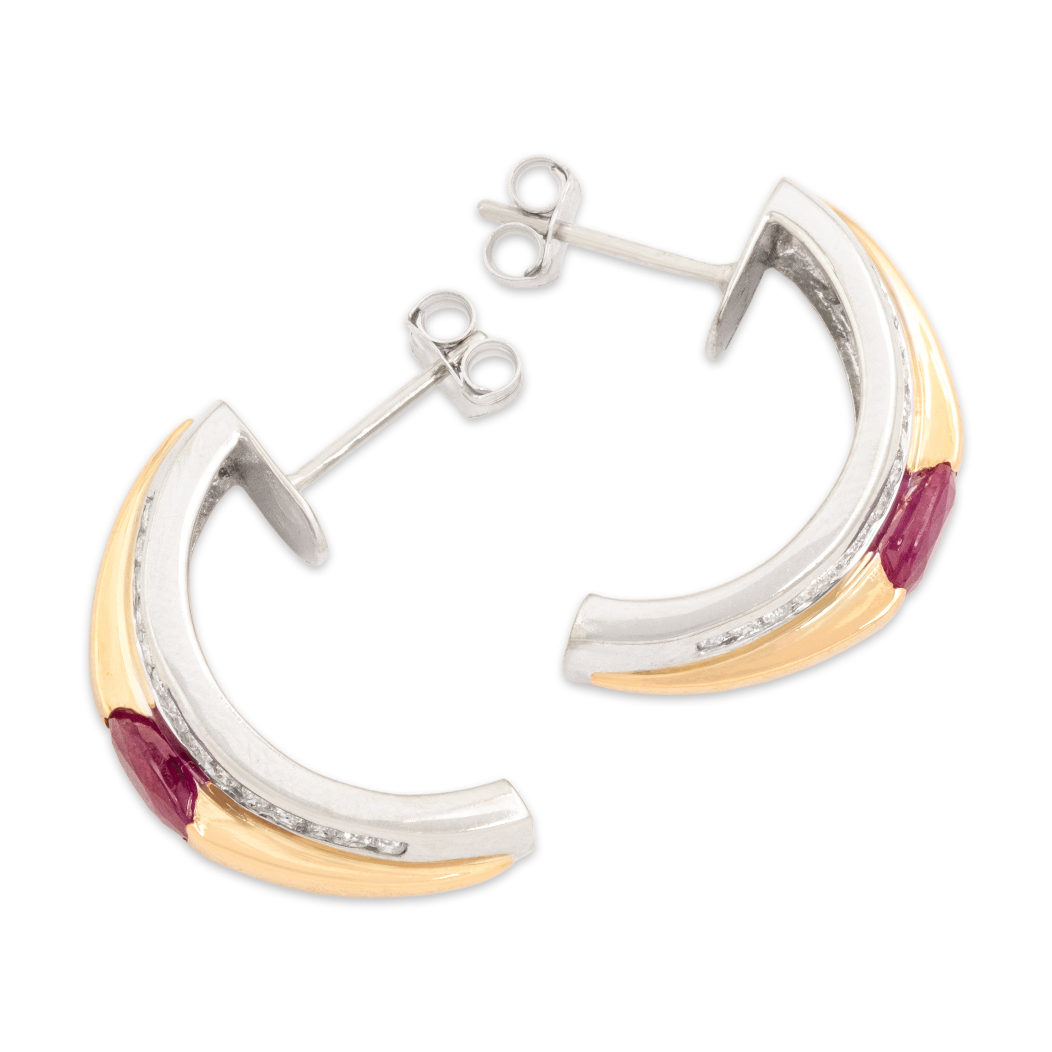 Estate 14k White & Yellow Gold .83cttw Ruby Diamond Chunky Two-Toned Earrings