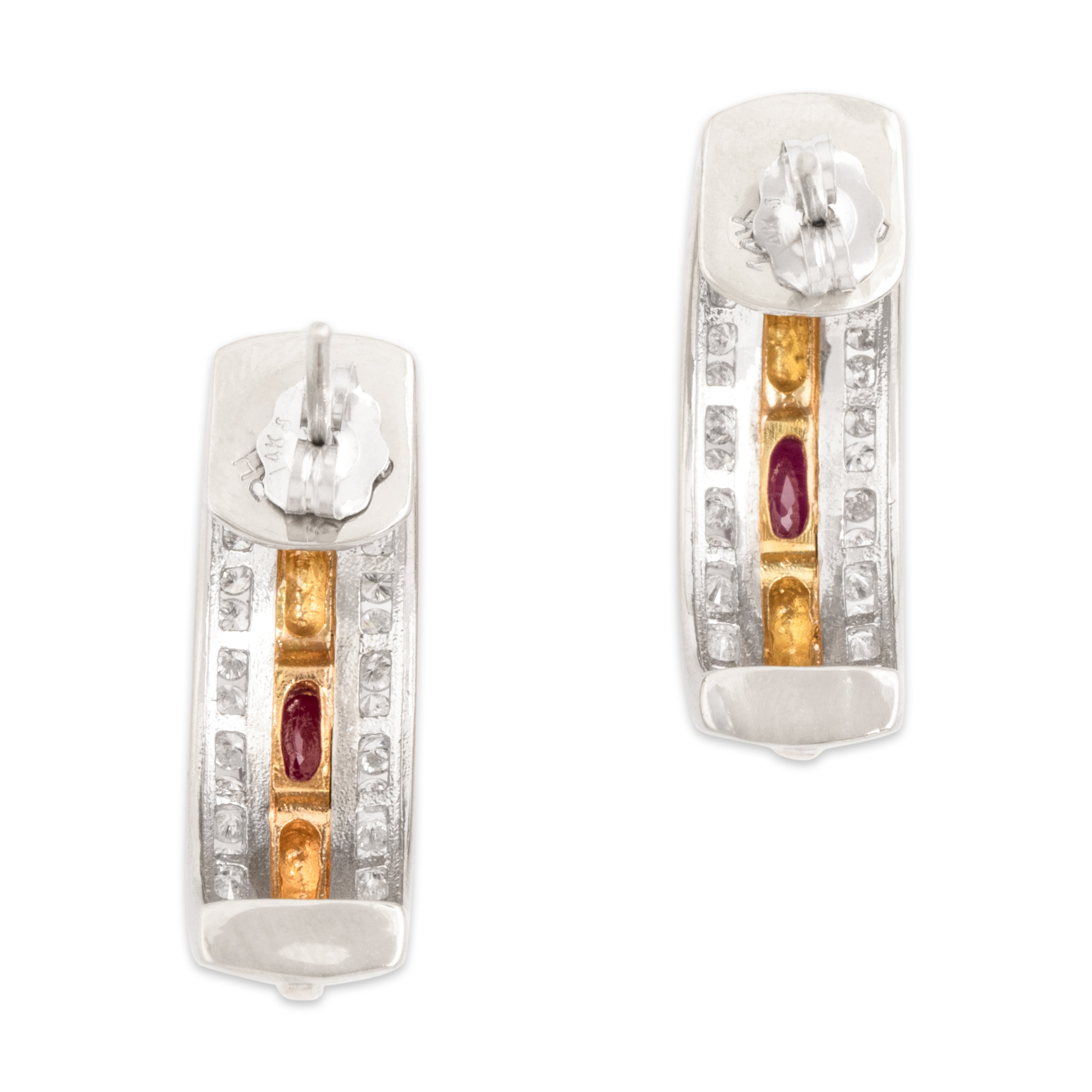 Estate 14k White & Yellow Gold .83cttw Ruby Diamond Chunky Two-Toned Earrings