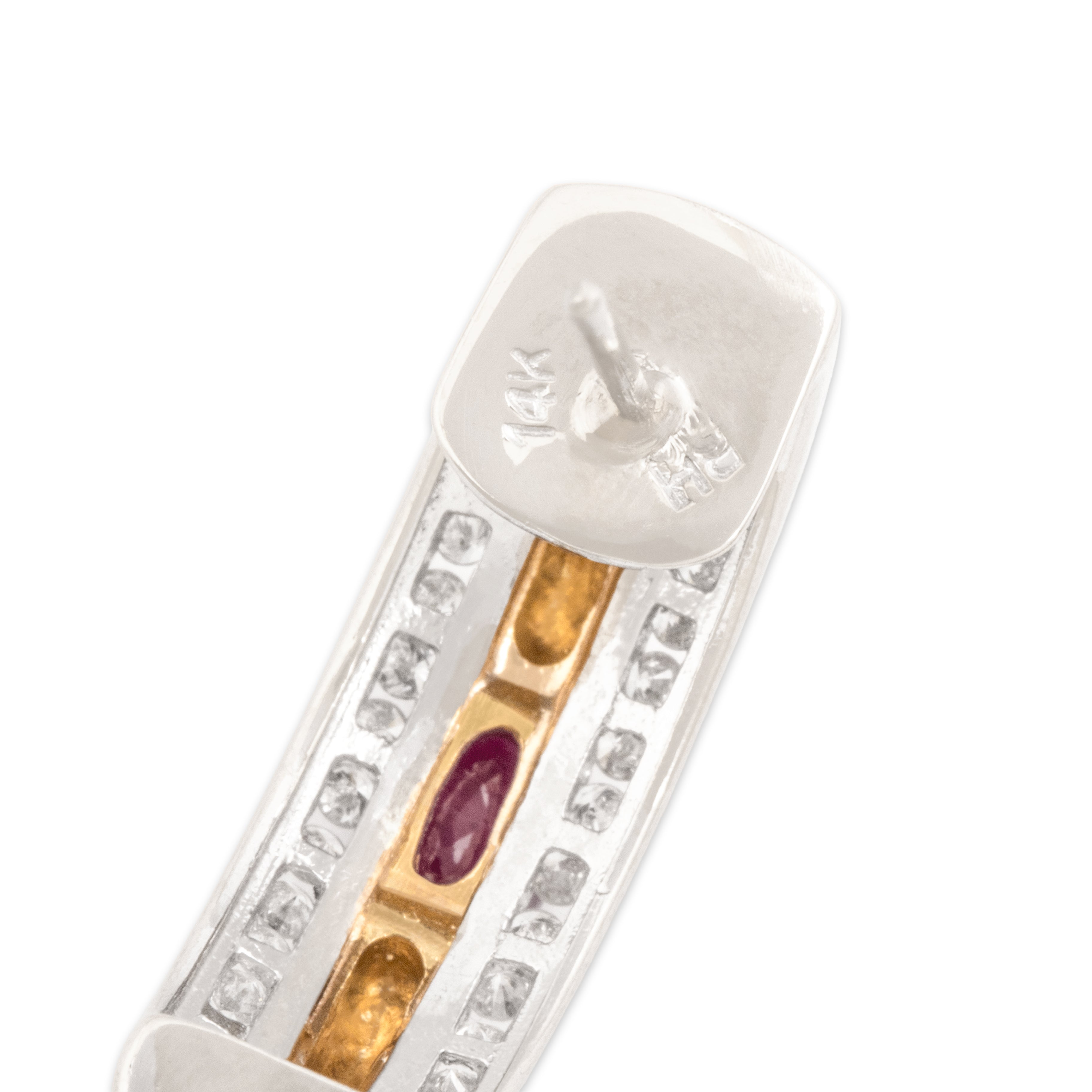 Estate 14k White & Yellow Gold .83cttw Ruby Diamond Chunky Two-Toned Earrings