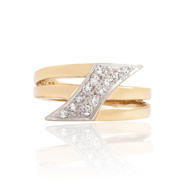 Vintage 14k Yellow & White Gold Diamond Dynamic Zig-Zag Ring 6.75