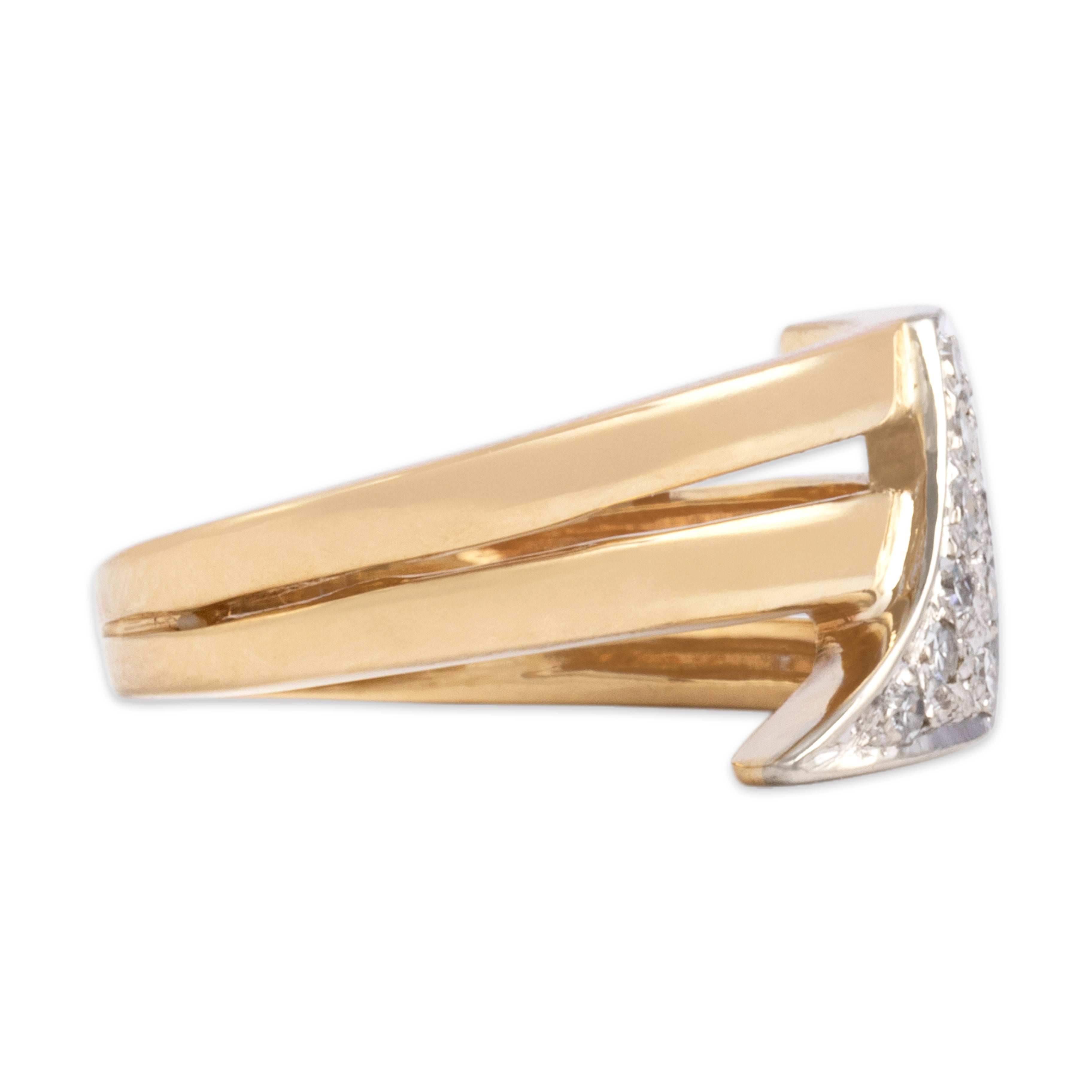 Vintage 14k Yellow & White Gold Diamond Sleek Dynamic Zig-Zag Ring - Side view