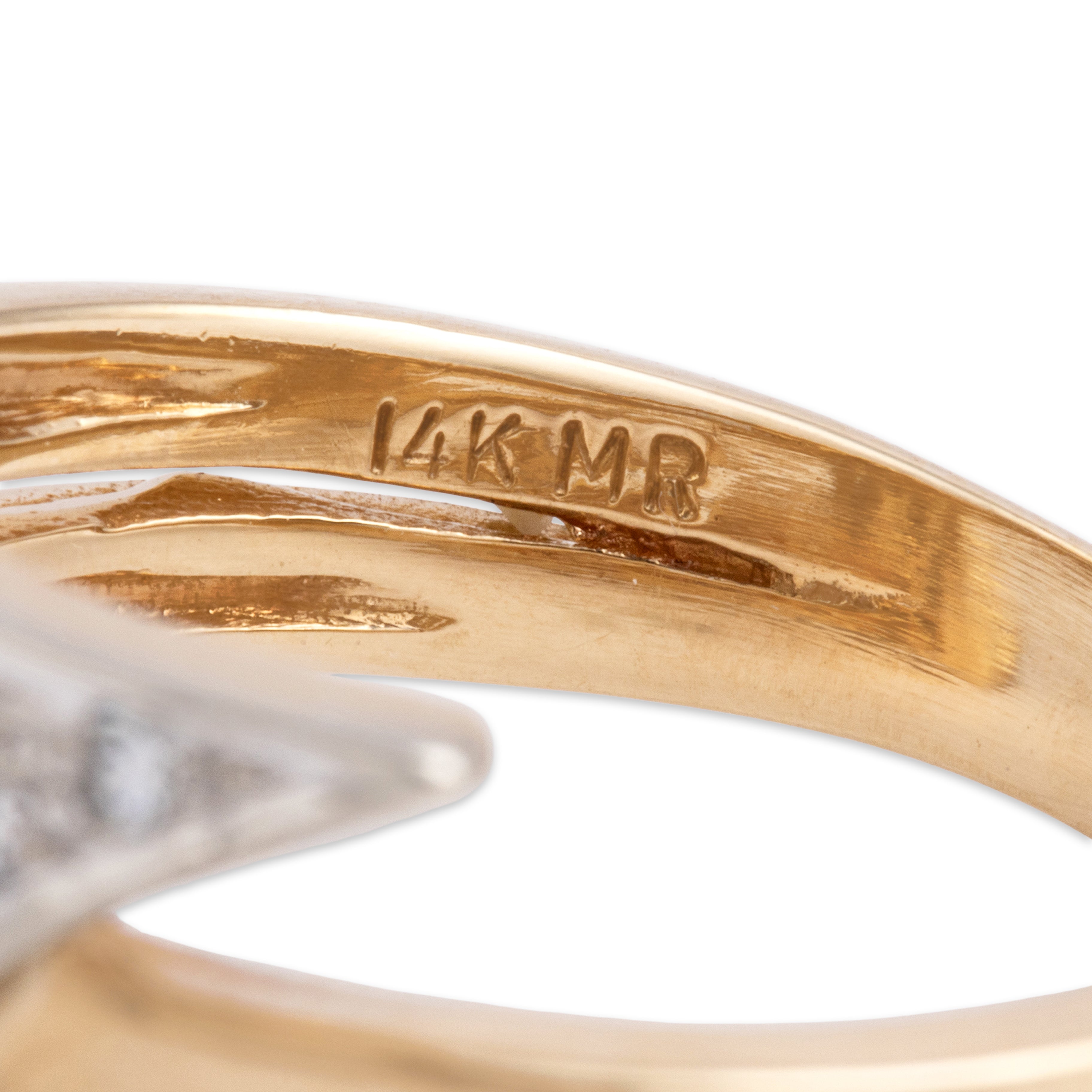 Vintage 14k Yellow & White Gold Diamond Sleek Dynamic Zig-Zag Ring - Hallmark view