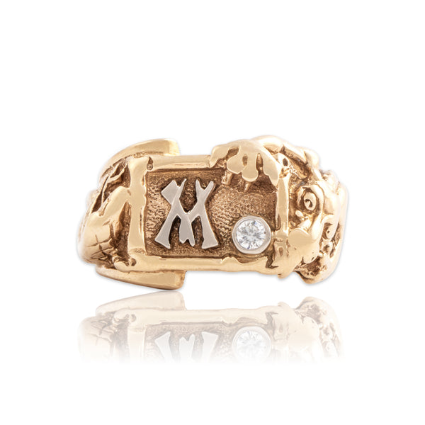 Vintage Heavy 14k Yellow & White Gold Diamond Snake & Dragon Initial Ring 10.00