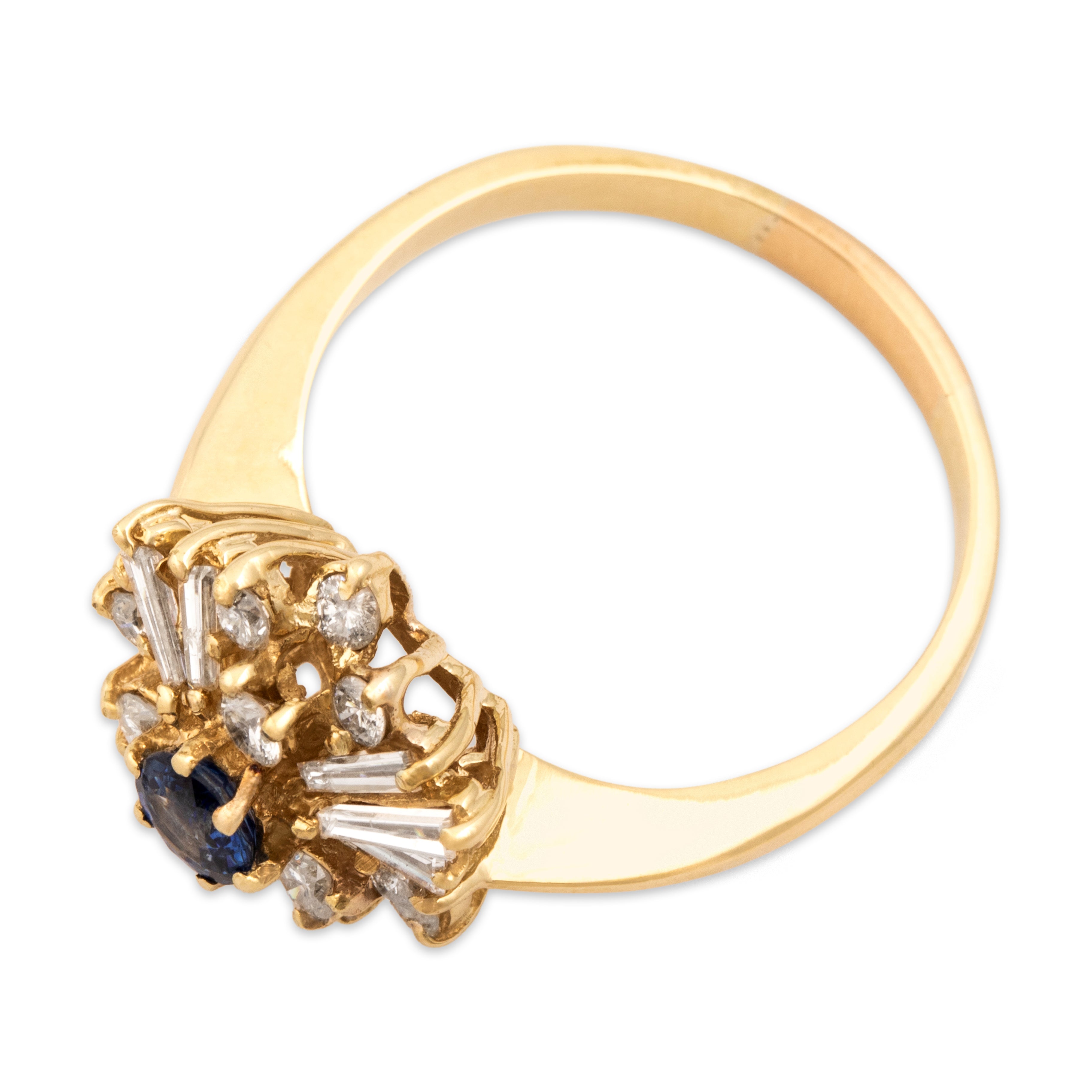 Vintage 14k Yellow Gold .65cttw Diamond Blue Sapphire Incredible Starburst Cluster Ring - Overall view