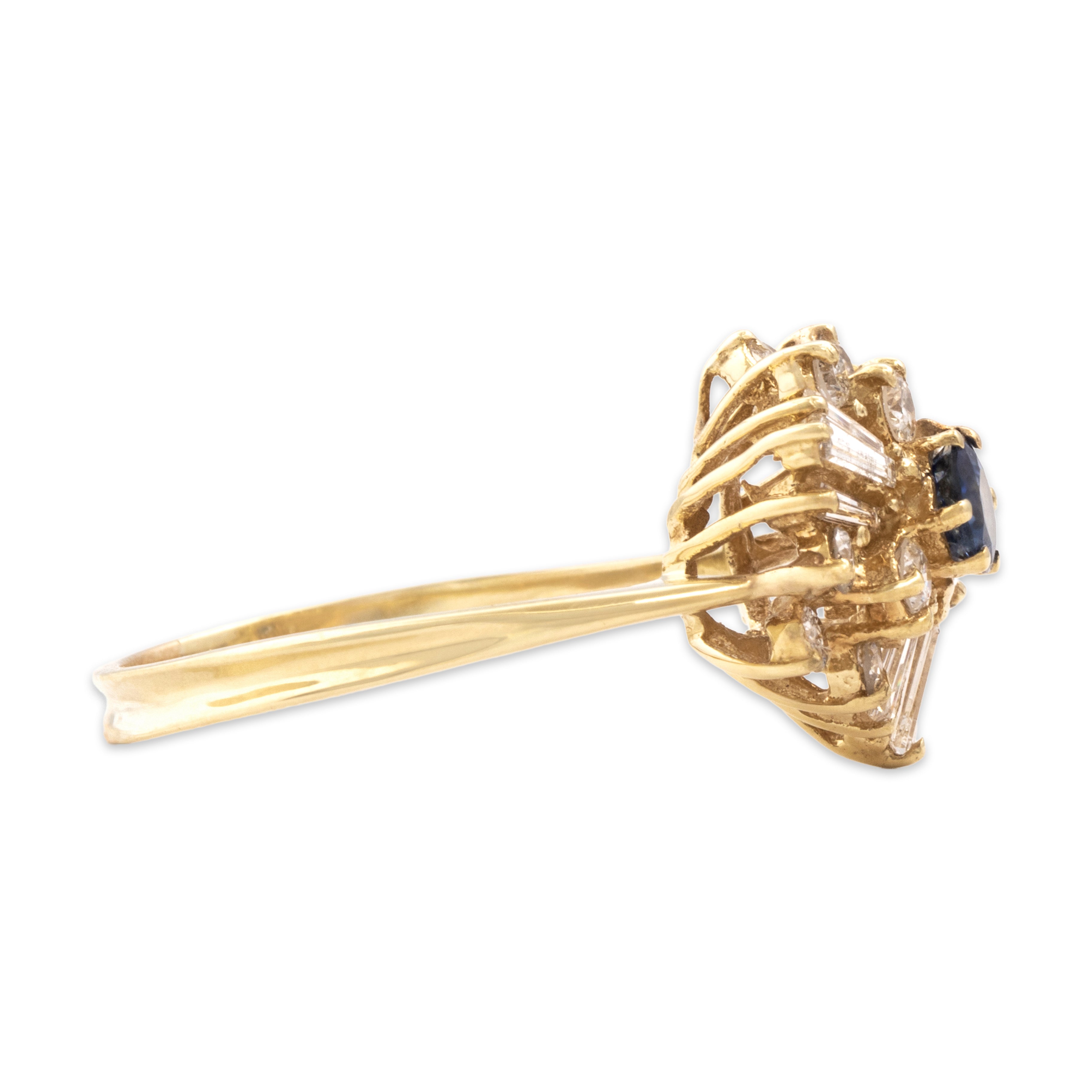 Vintage 14k Yellow Gold .65cttw Diamond Blue Sapphire Incredible Starburst Cluster Ring - Side view