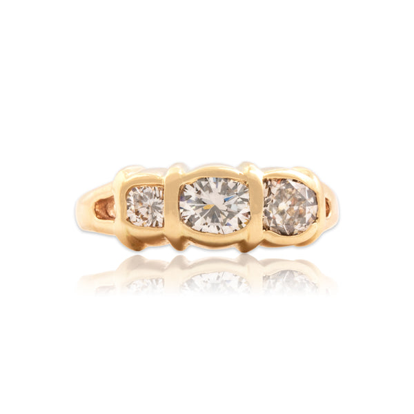 Vintage 14k Yellow Gold 1.03cttw Old European Old Mine Cut Diamond Superb Dazzling Trio Band Ring - Close-up view