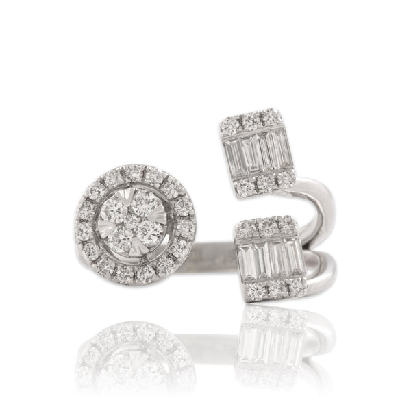 Estate 14k White Gold .62cttw Diamond Asymmetric Baguette Round Halo Ring 7.00