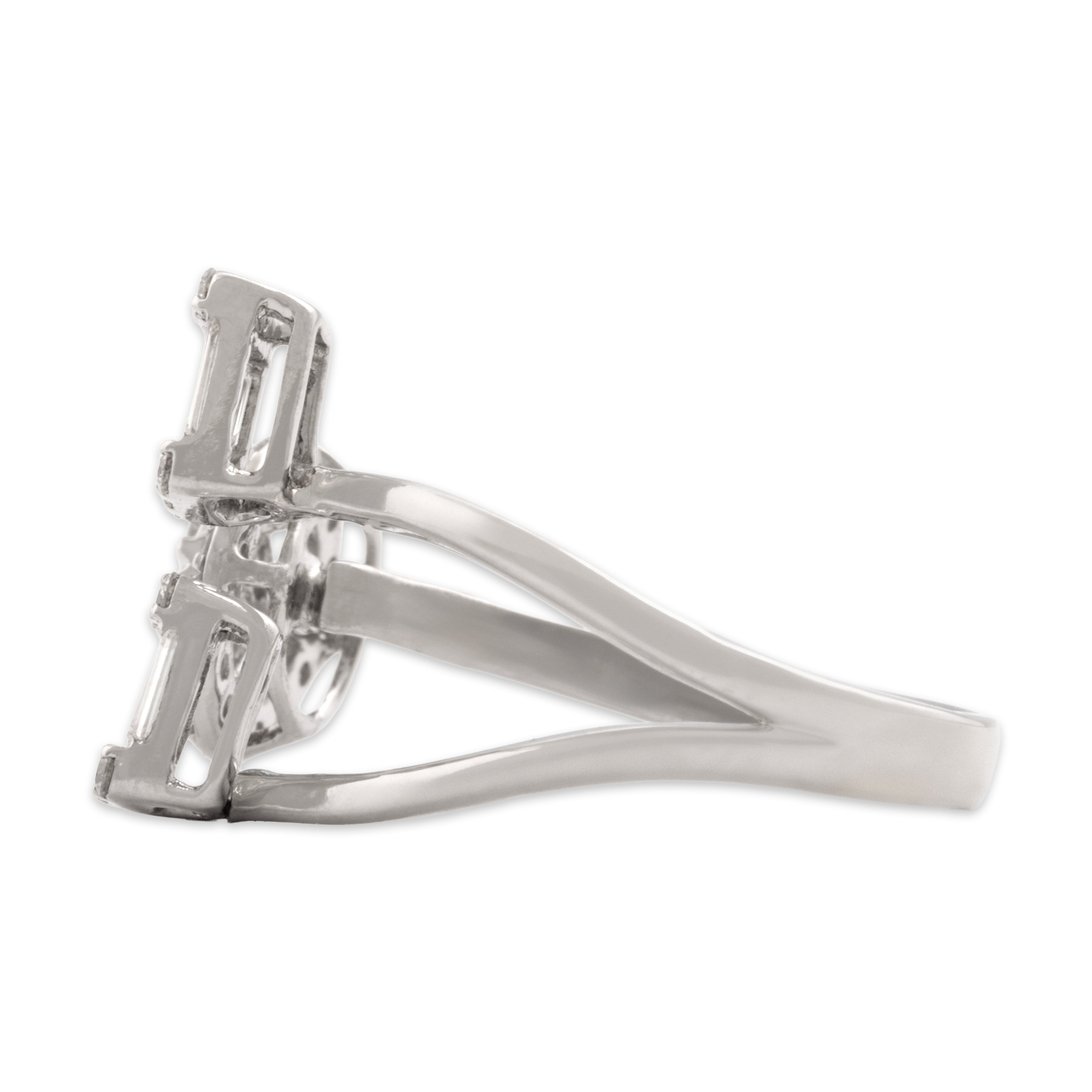 Estate 14k White Gold .62cttw Diamond Asymmetric Baguette Round Halo Ring 7.00