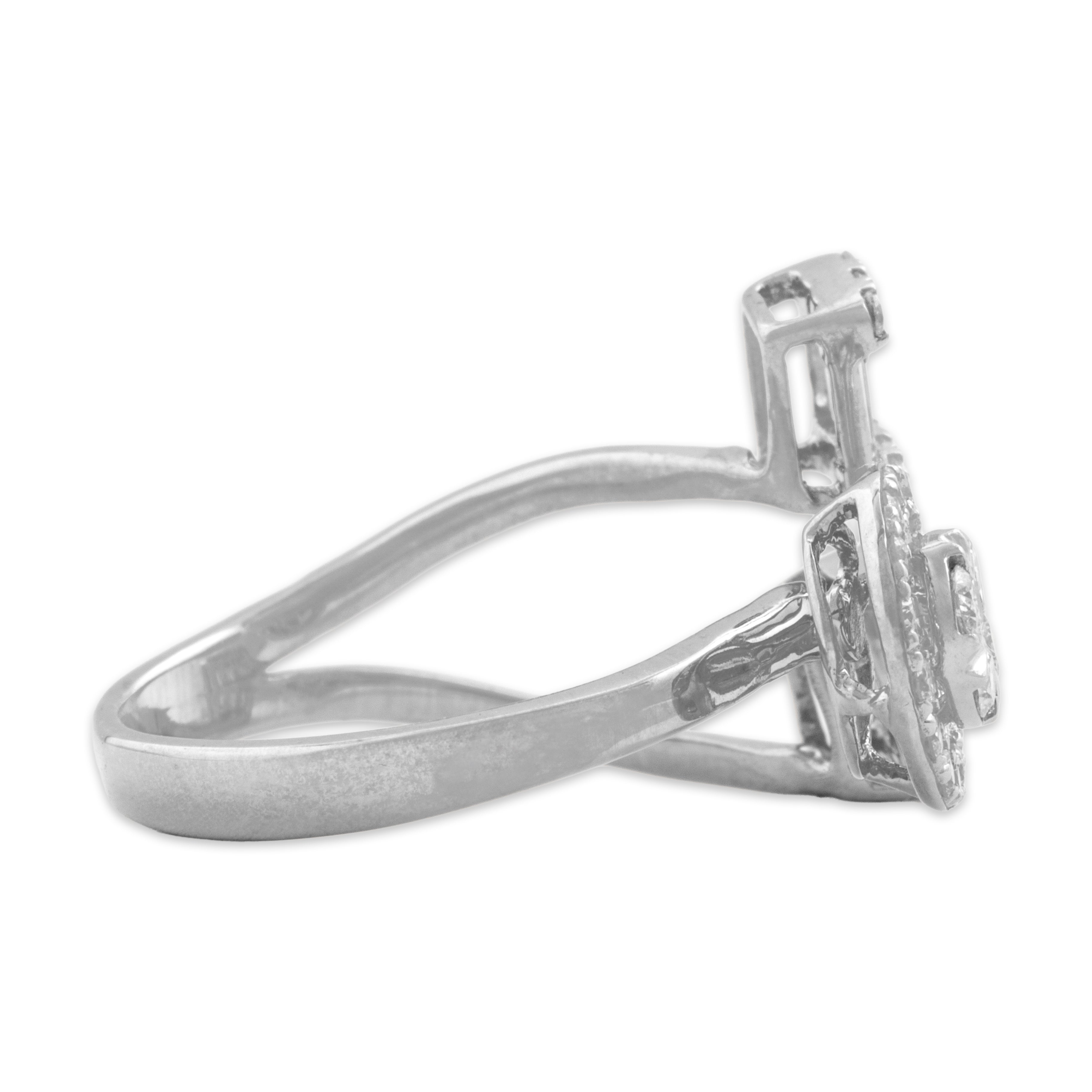 Estate 14k White Gold .62cttw Diamond Asymmetric Baguette Round Halo Ring 7.00