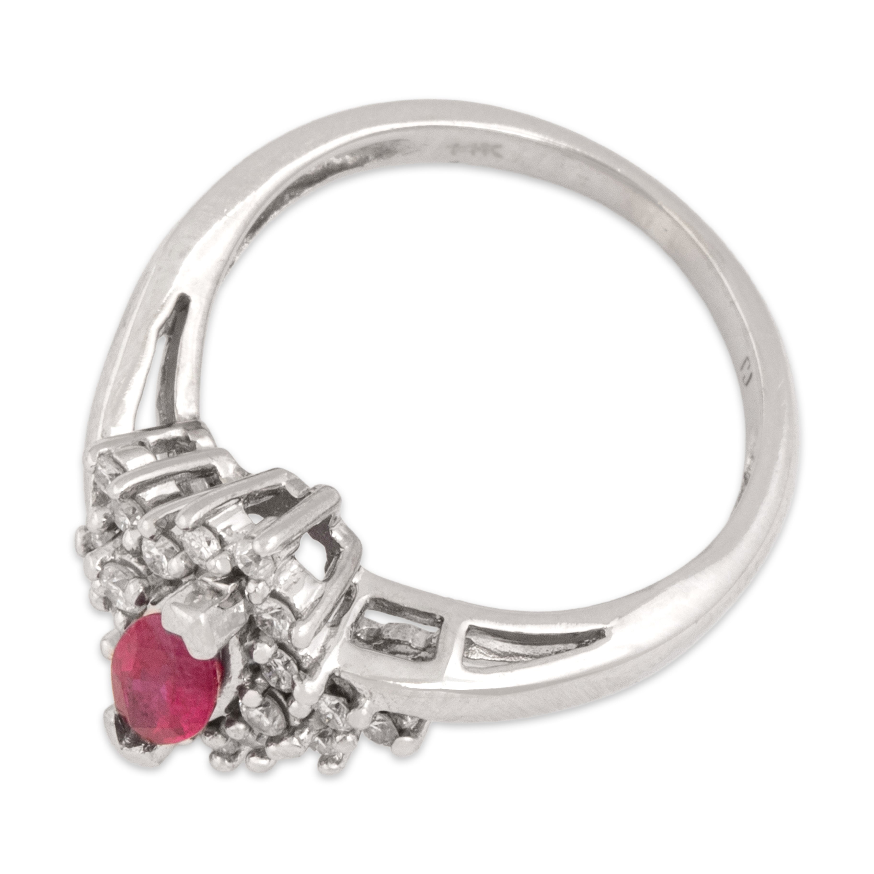 Vintage 14k White Gold Ruby Diamond Dazzling Starburst Marquise Bypass Ring - Overall view