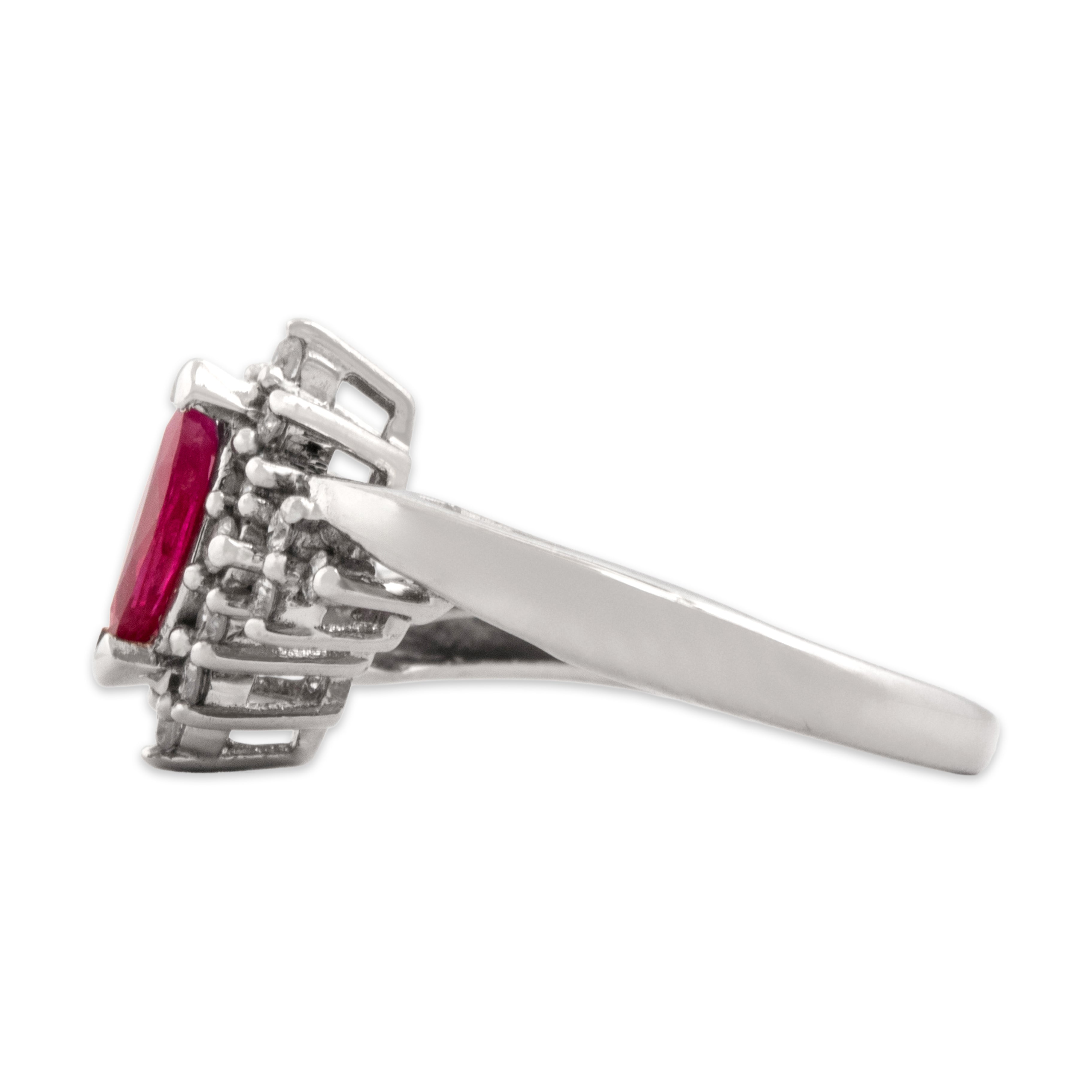 Vintage 14k White Gold Ruby Diamond Dazzling Starburst Marquise Bypass Ring - Side view
