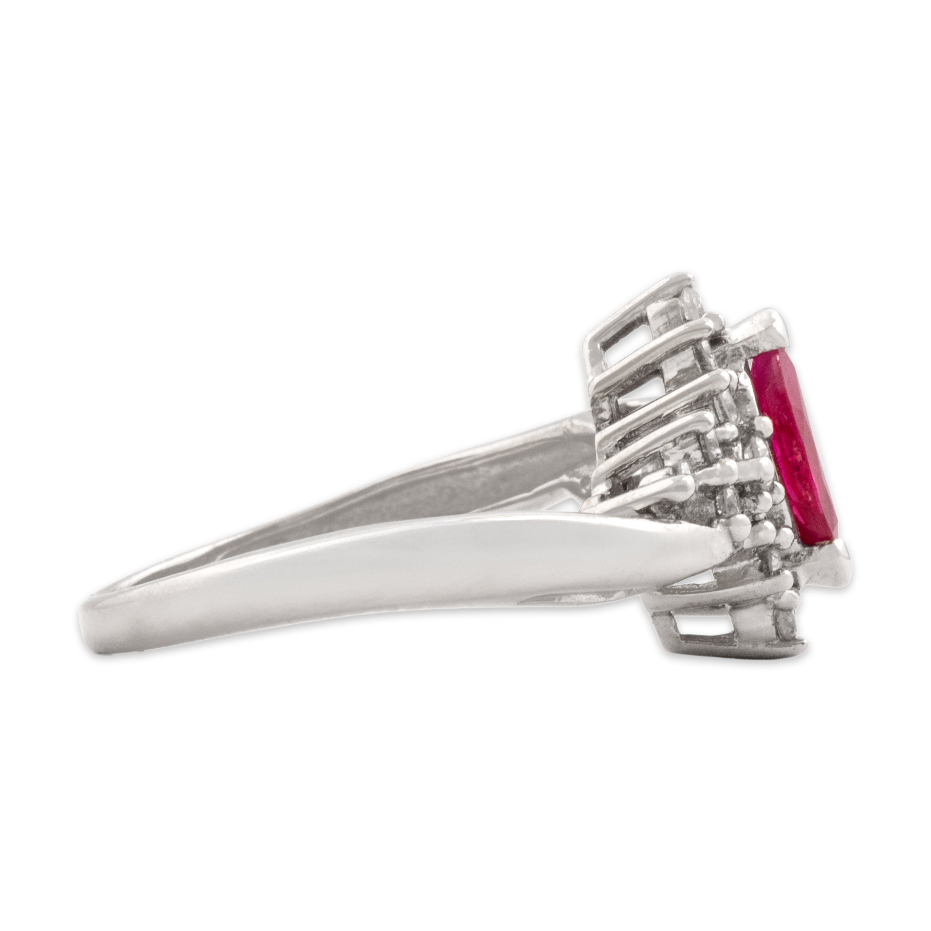 Vintage 14k White Gold Ruby Diamond Dazzling Starburst Marquise Bypass Ring - Side view