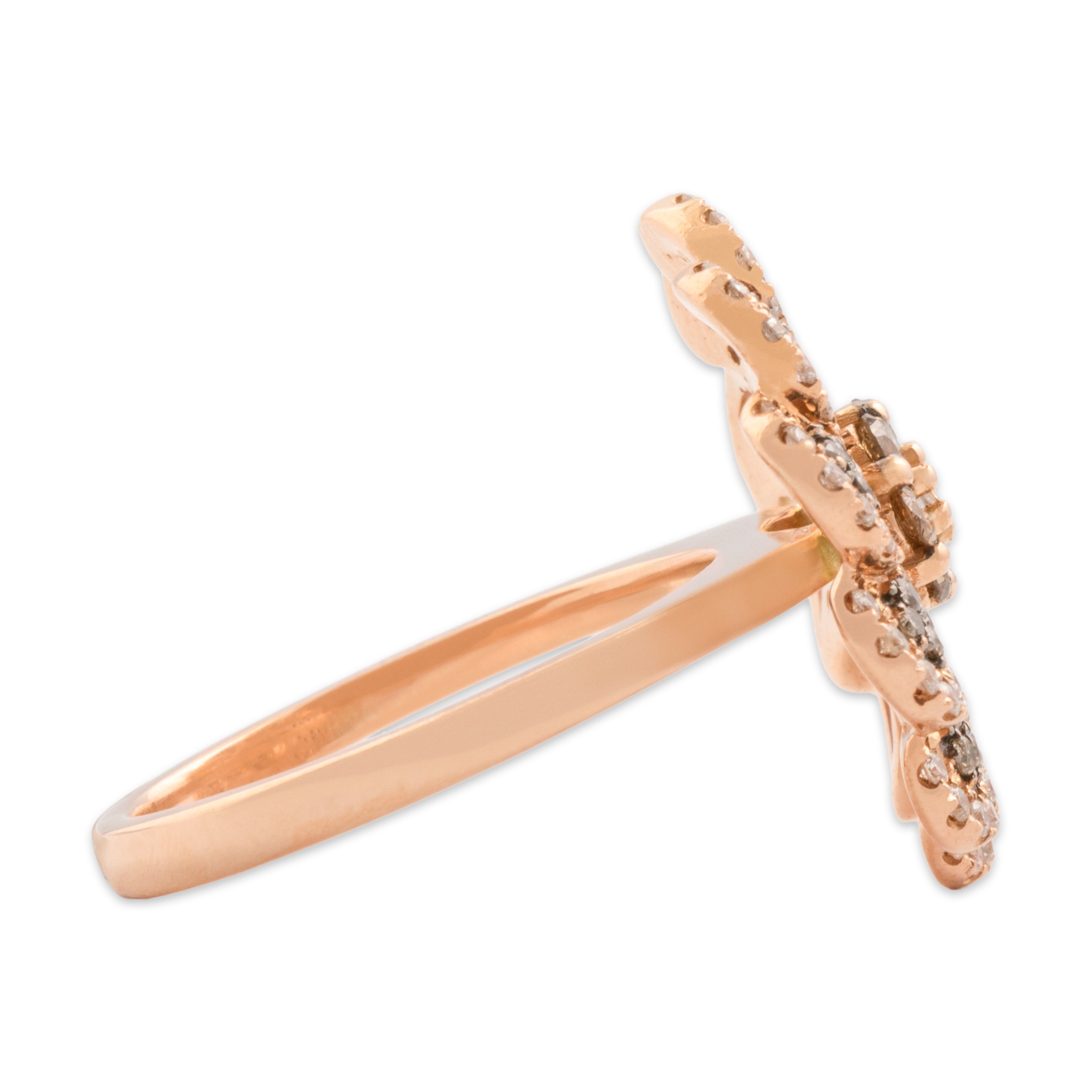 Estate 14k Rose Gold Champagne Diamond White Diamond Brilliant Swirling Floral Cocktail Ring - Side view