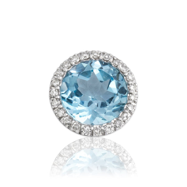 Estate 14k White Gold 1.3ct Light Blue Topaz Diamond Vibrant Icy Halo Pendant