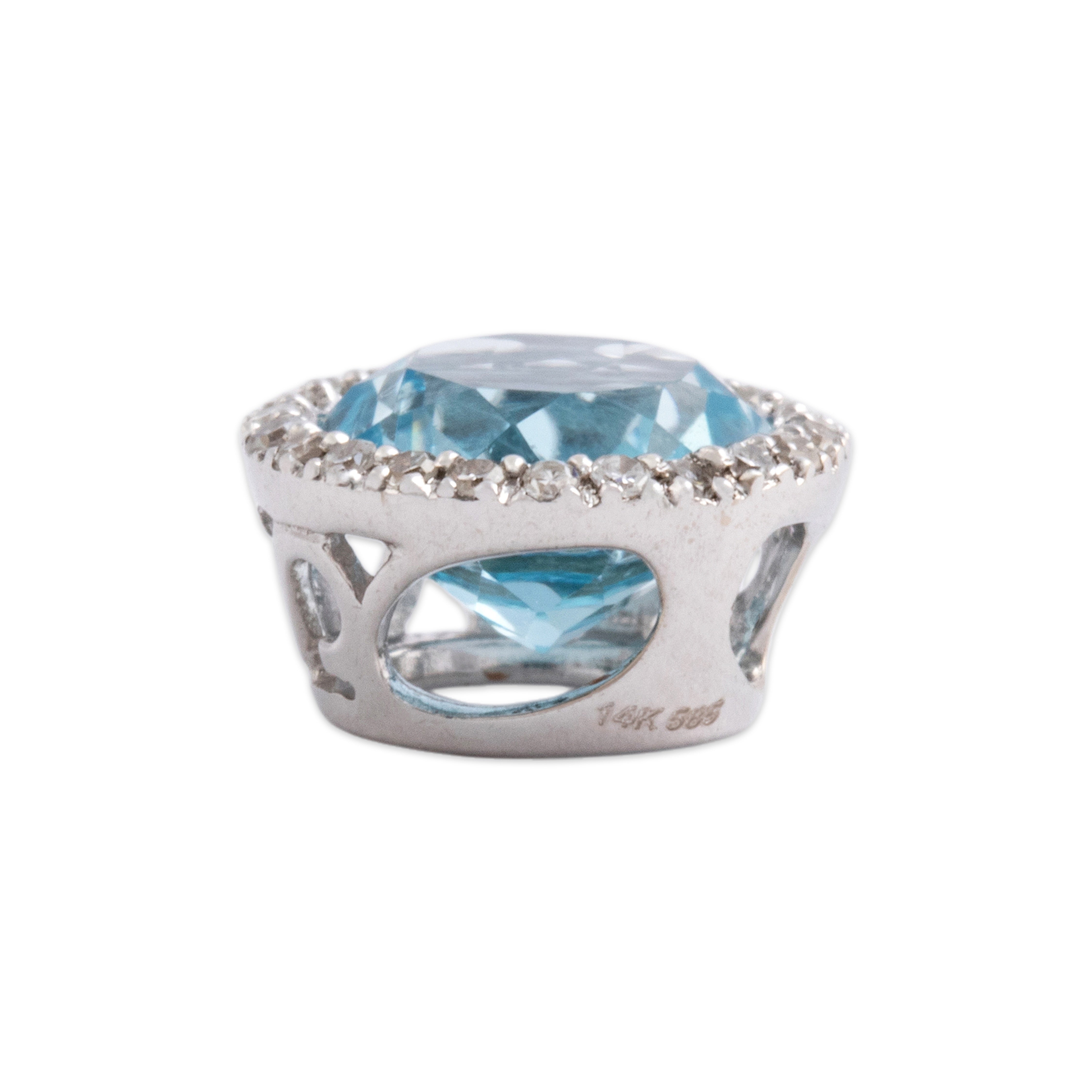 Estate 14k White Gold 1.3ct Light Blue Topaz Diamond Vibrant Icy Halo Pendant